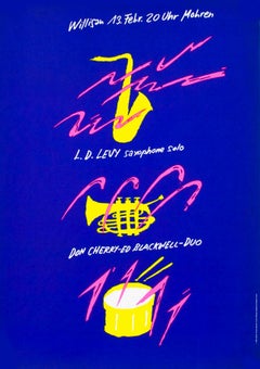 Vintage "L.D. Levy, Don Cherry - Ed Blackwell Duo" Troxler Jazz Festival Willisau Poster
