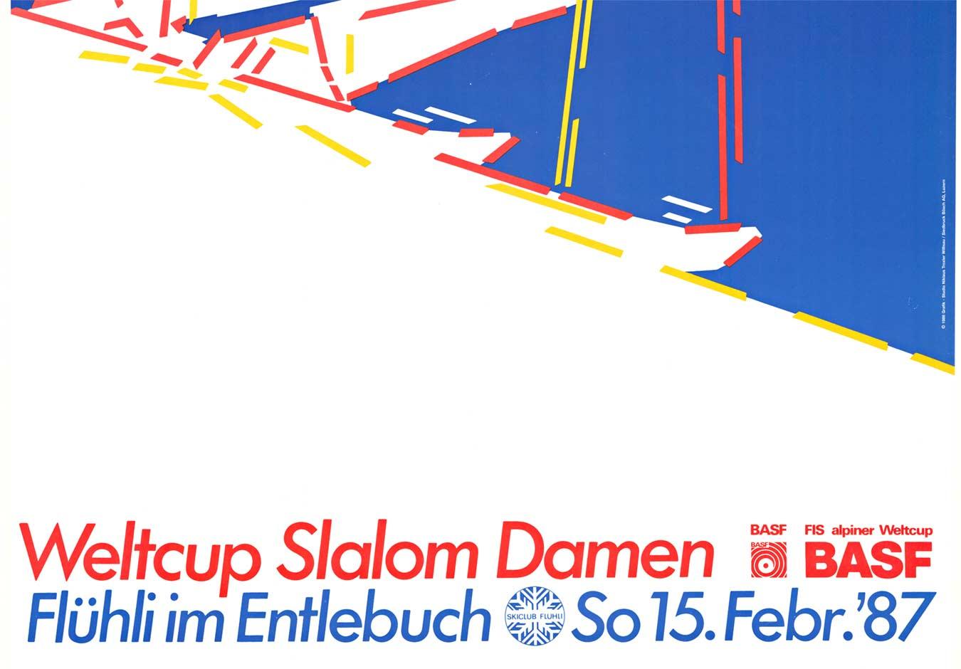 Original Weltcup Slalom Damen vintage downhill ski poster - Abstract Geometric Print by Niklaus Troxler