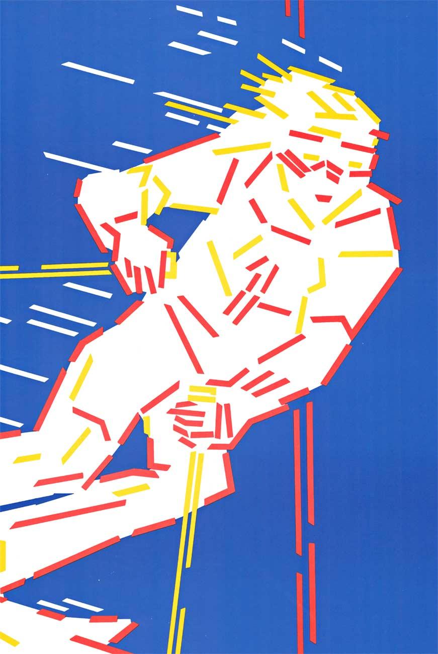Original Weltcup Slalom Damen vintage downhill ski poster - Blue Abstract Print by Niklaus Troxler