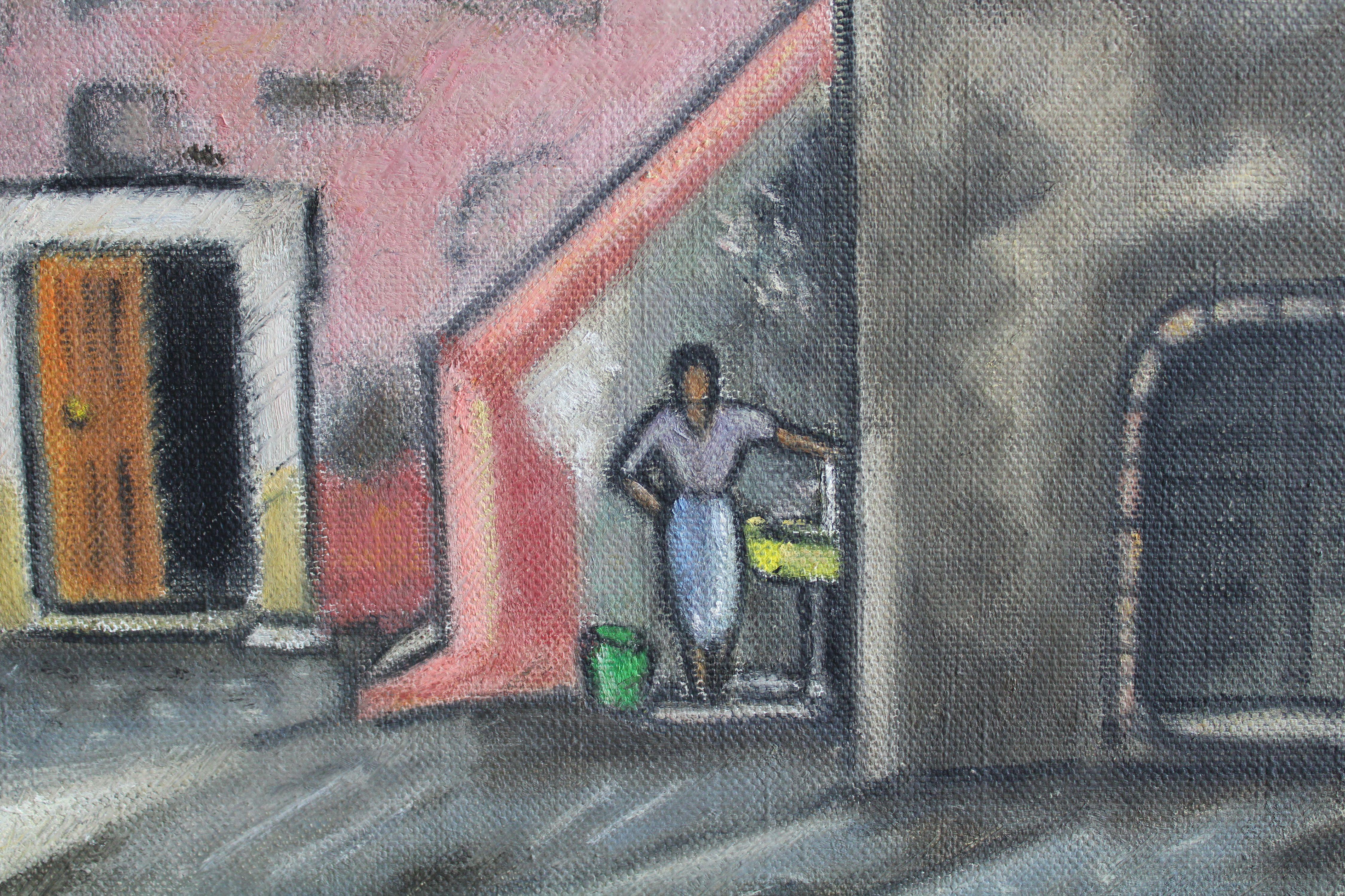 Una piccola strada in Italia. Tela, olio, 61x57 cm - Landscape Painting Grigio di Niklavs Strunke
