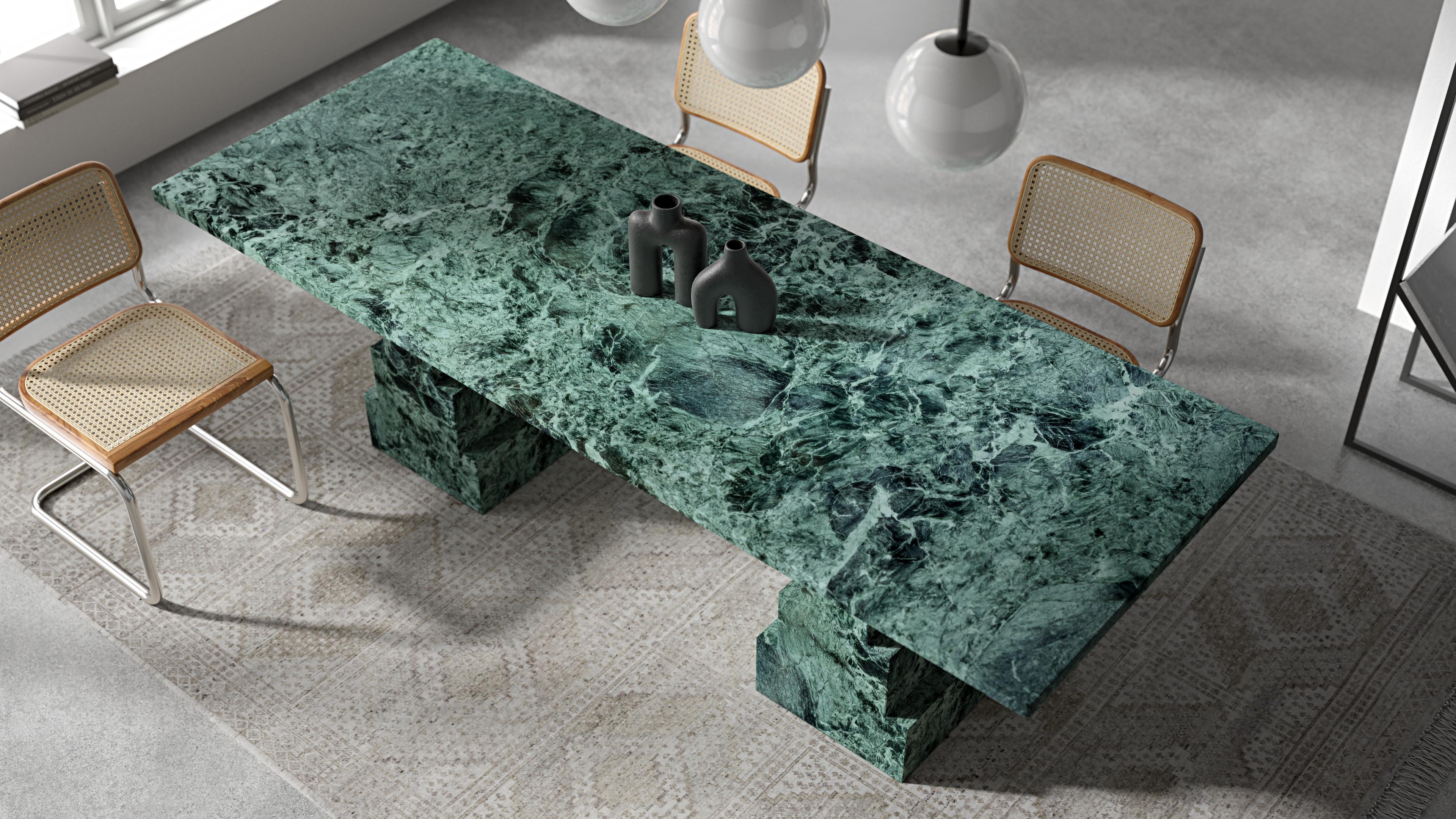 Burnished NORDST NIKO Dining Table, Italian Green Marble, Danish Modern Design, New For Sale