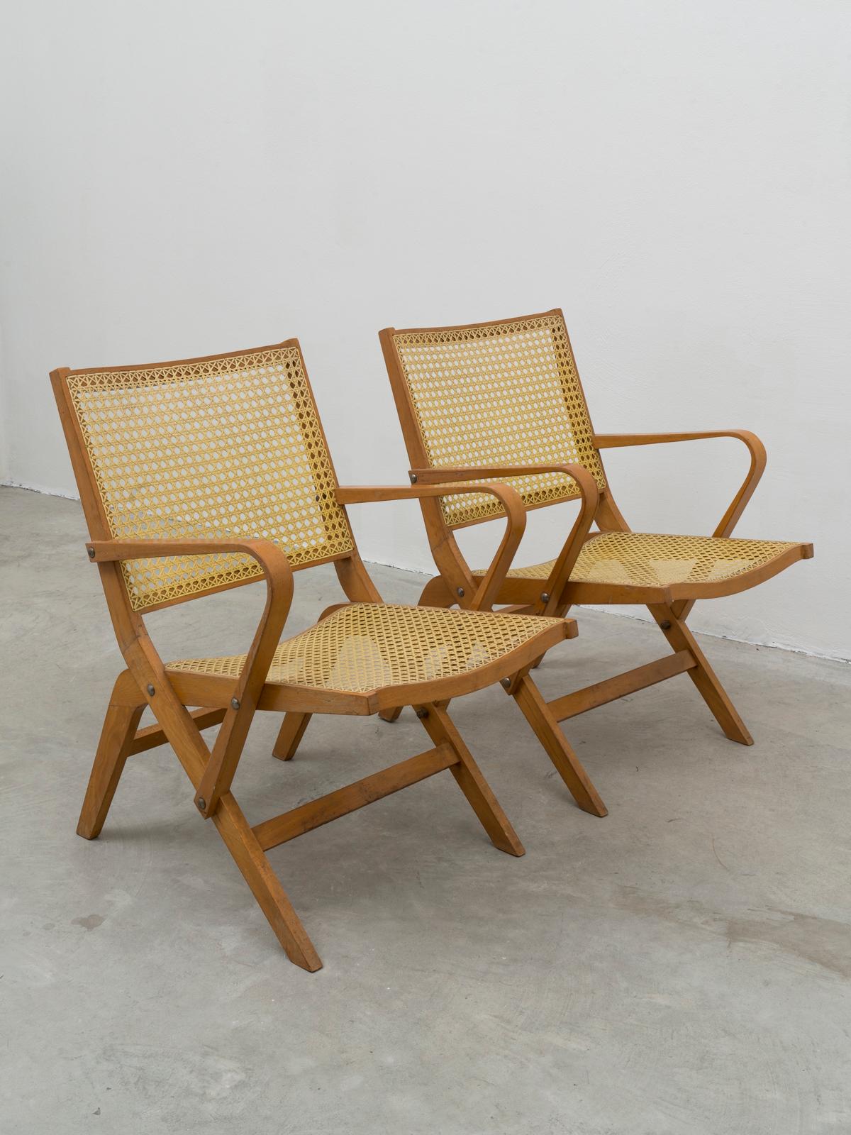 Niko Kralj Pair of Protoype Mod. 100 Mid-Century Bentwood and Straw Armchairs In Good Condition In Milan, Italy
