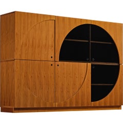 Nikol International Tall Post-Modern Sideboard in Walnut and Smoked Glass