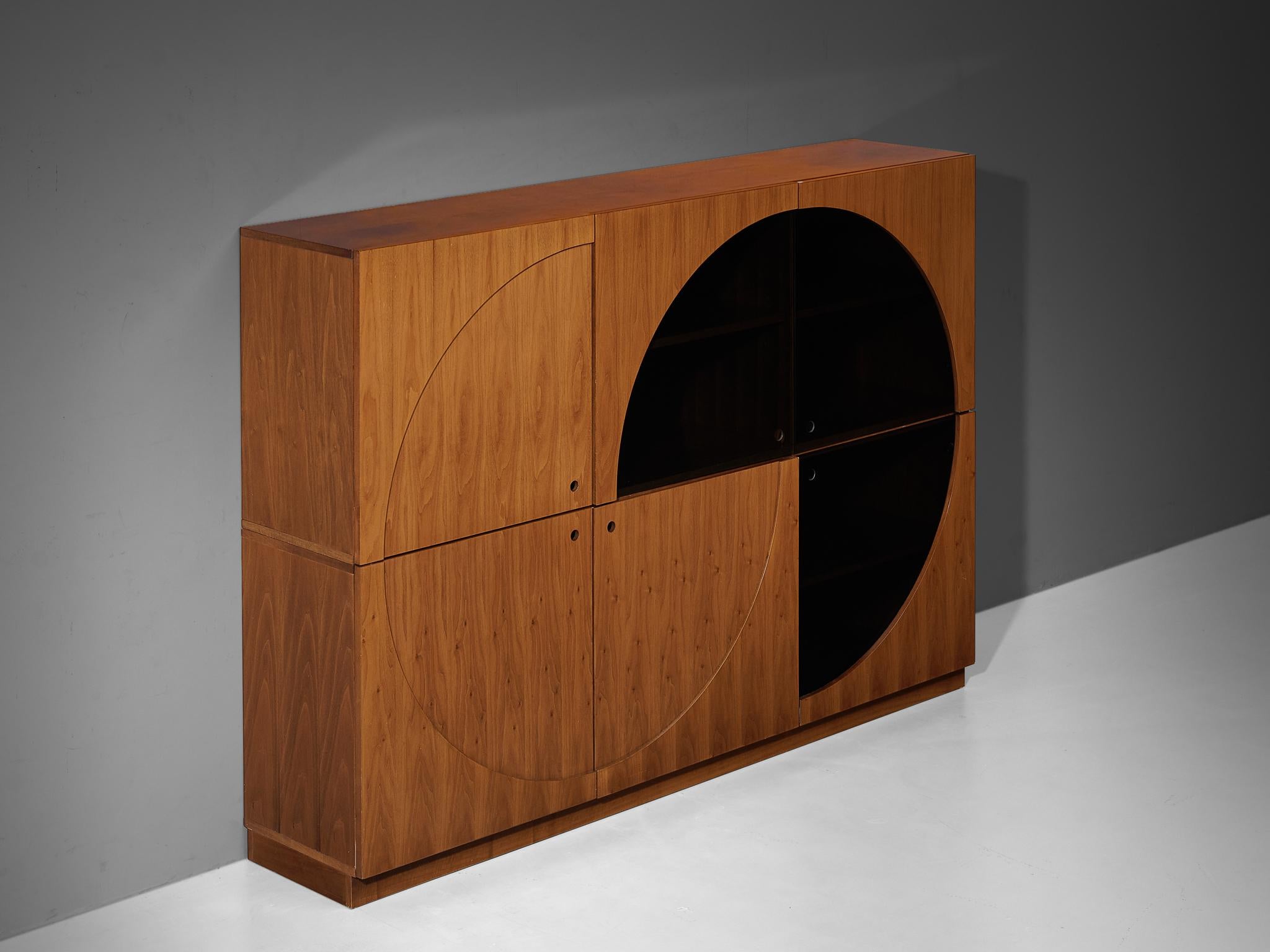 Nikol International Tall Post-Modern Sideboard in Walnut and Smoked Glass For Sale 5