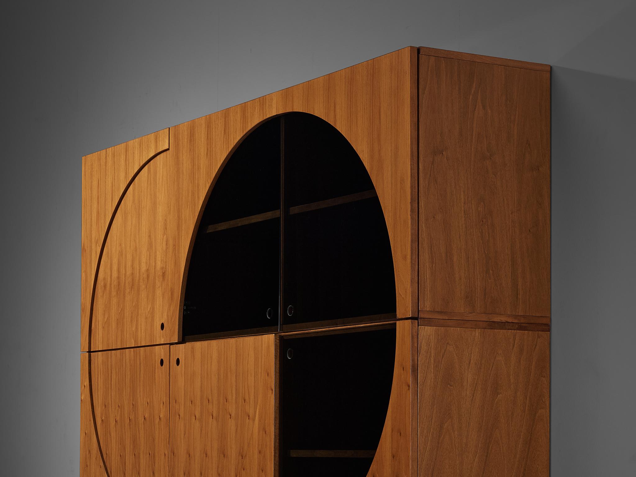 Late 20th Century Nikol International Tall Sideboard in Walnut and Smoked Glass  For Sale