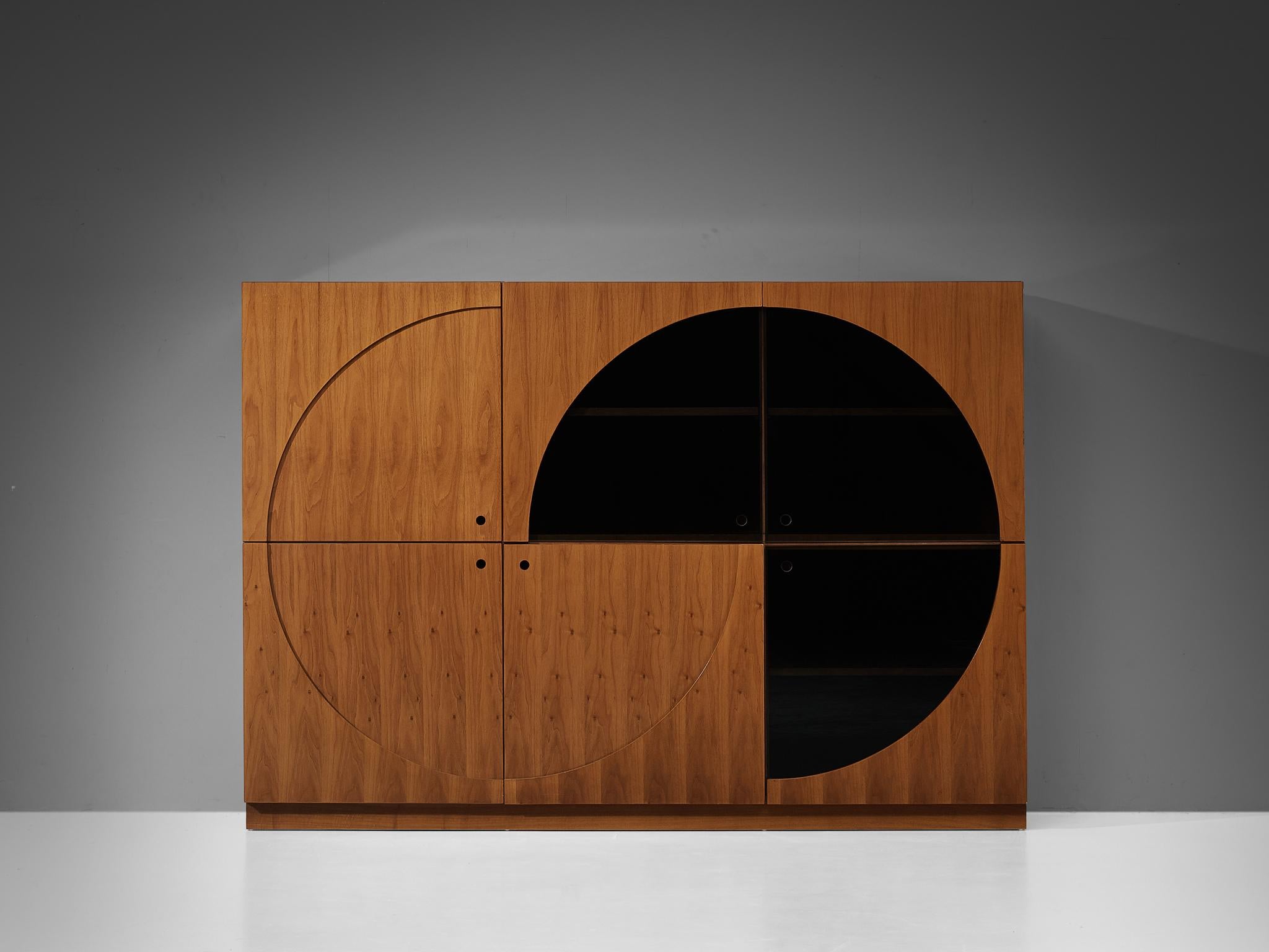 Nikol International Tall Post-Modern Sideboard in Walnut and Smoked Glass For Sale 2