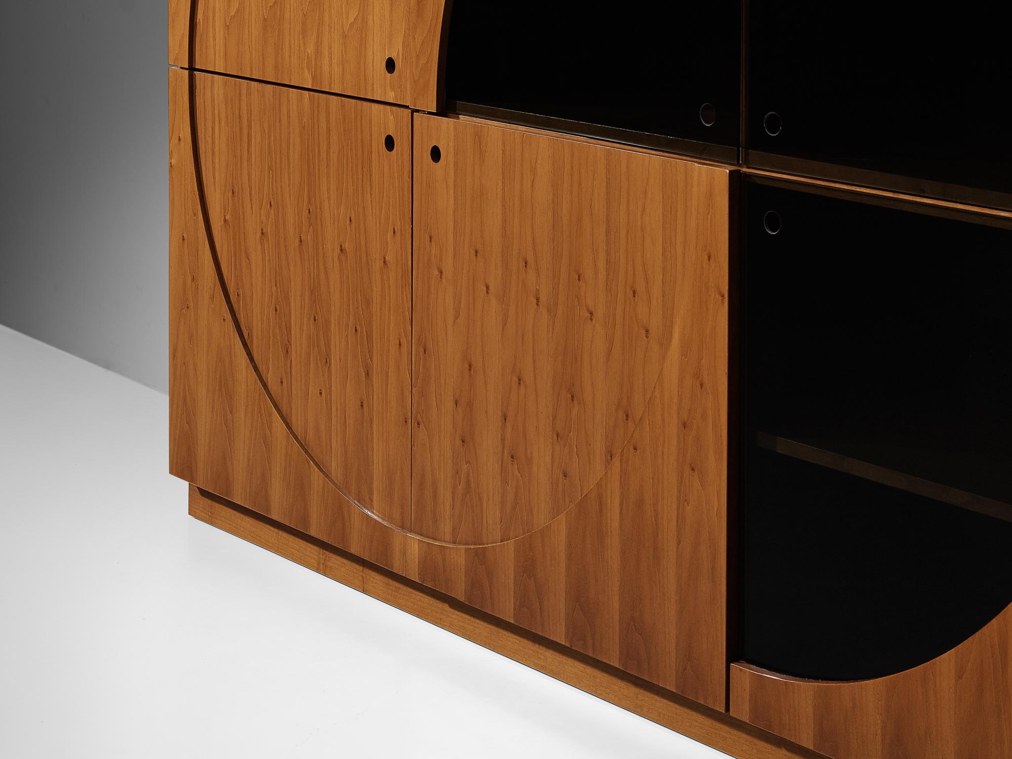 Nikol International Tall Post-Modern Sideboard in Walnut and Smoked Glass For Sale 3
