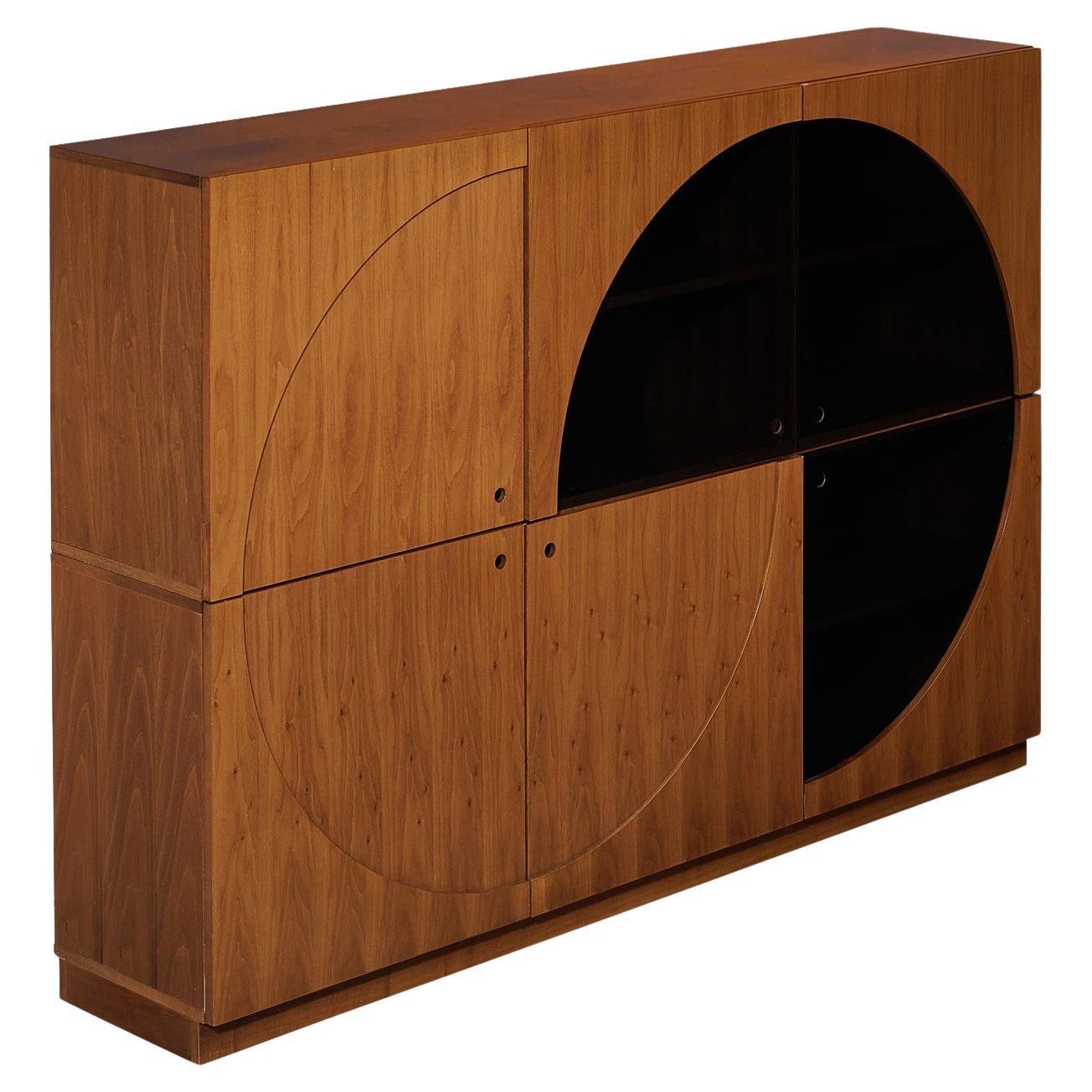 Nikol International Tall Sideboard in Walnut and Smoked Glass  For Sale