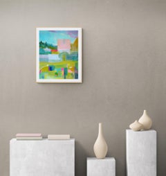 Evening at the Gardening - 21st Century Contemporary Bright Cubist Oil Painting