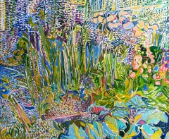 Gardening Landscape - 21st Century Contemporary Pointillism Nature Oil Painting