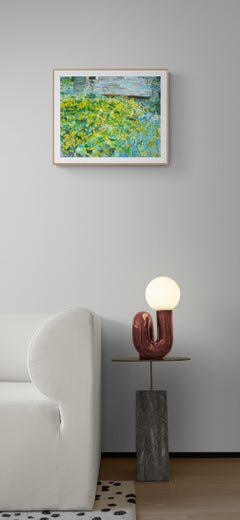 Gardening View - 21st Century Contemporary Pointillism Nature Oil Painting