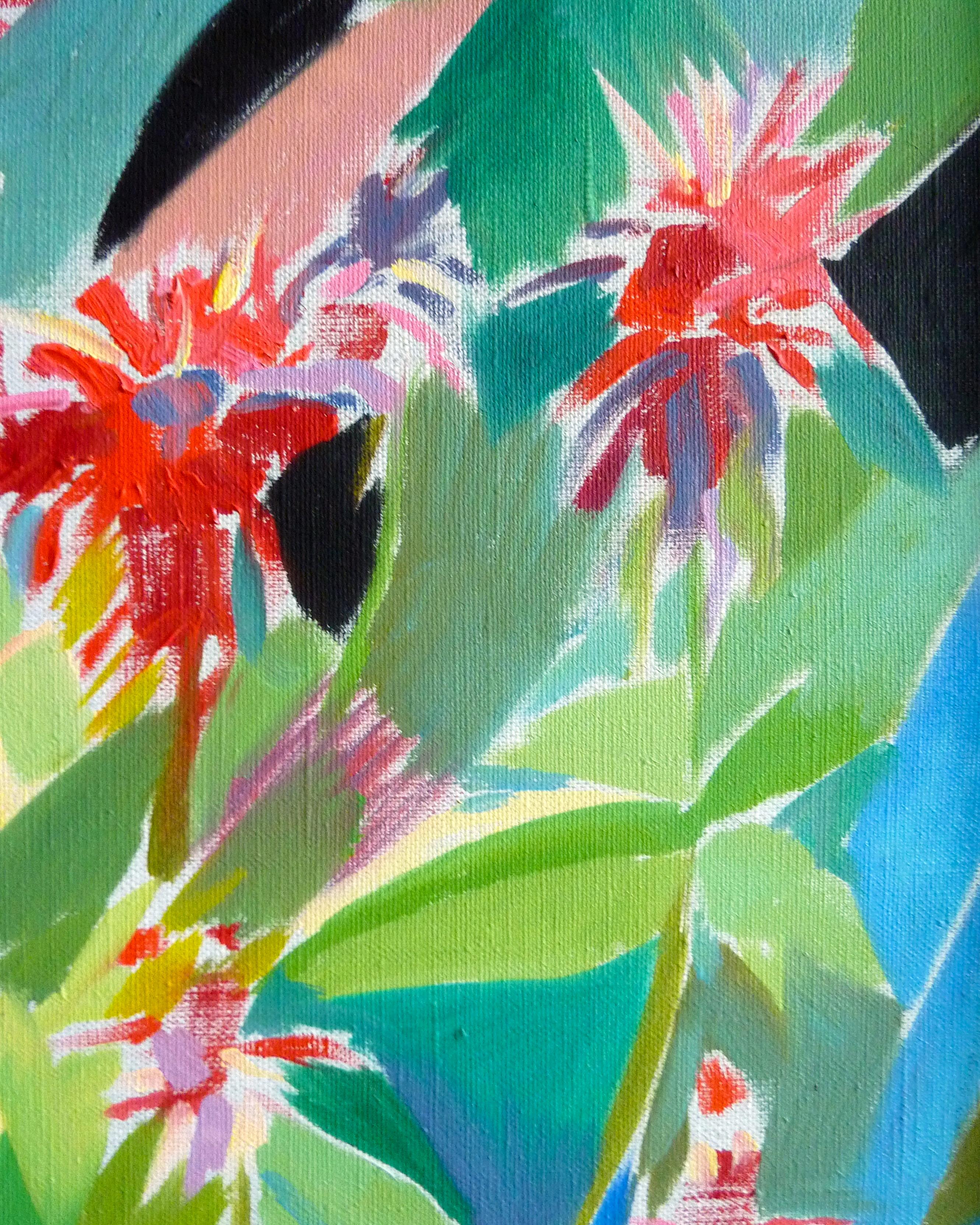Green and Black Harmony - 21st Century Contemporary Fauvist Flower Oil Painting For Sale 1