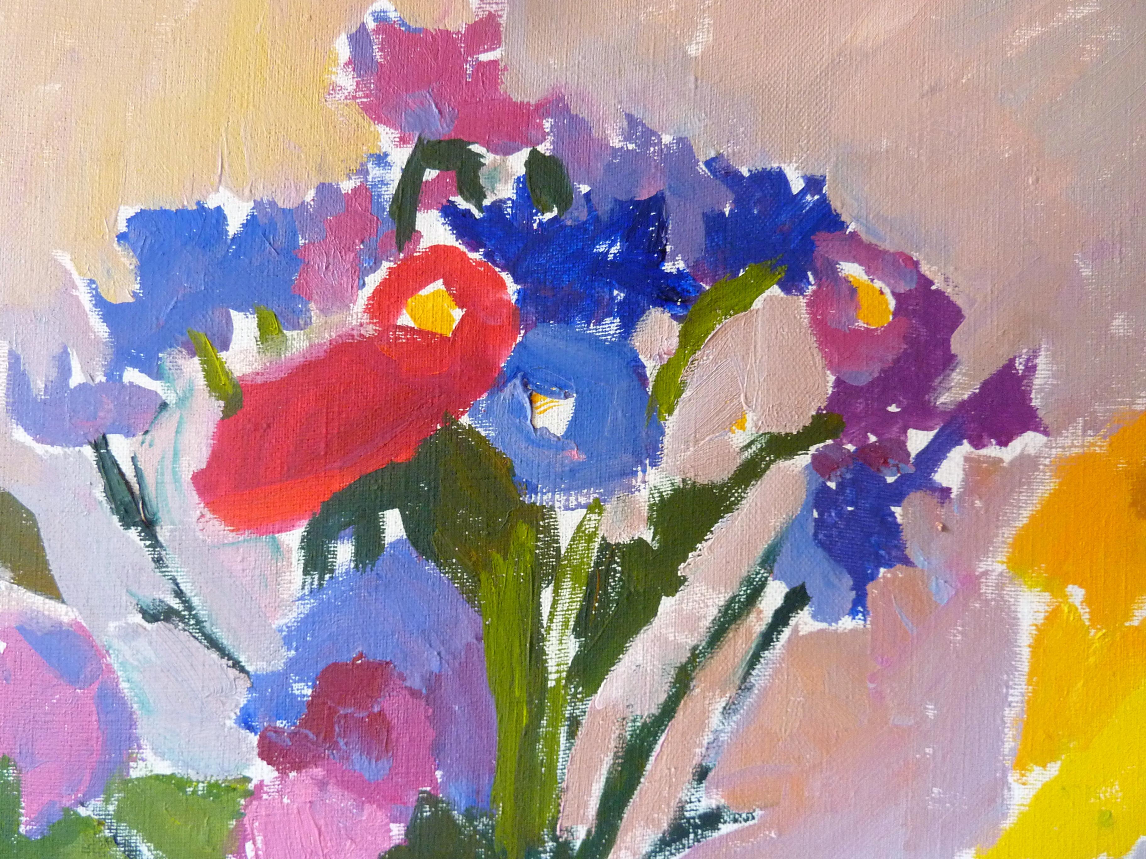 Summer Flowers - 21st Century Contemporary Fauvist Flower Oil Painting - Beige Figurative Painting by Nikol Klampert