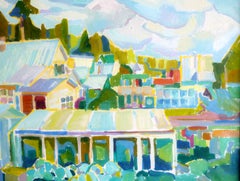 Summer Village - 21st Century Contemporary Bright Cubist Oil Painting