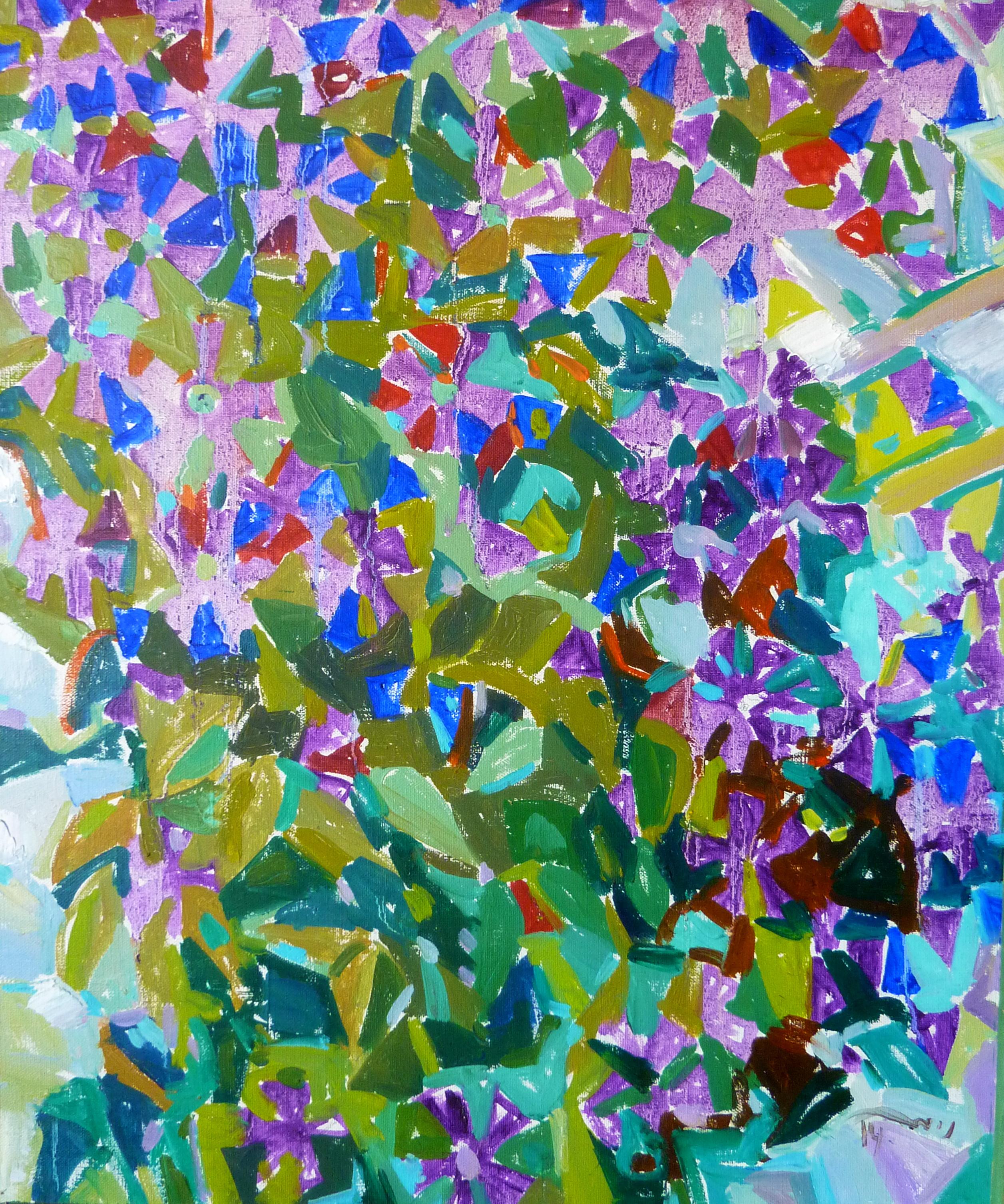 Nikol Klampert Landscape Painting - Violet Harmony - 21st Century Contemporary Bright Cubism Nature Oil Painting