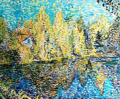 Water Pond - 21st Century Contemporary Pointillism Nature Oil Painting