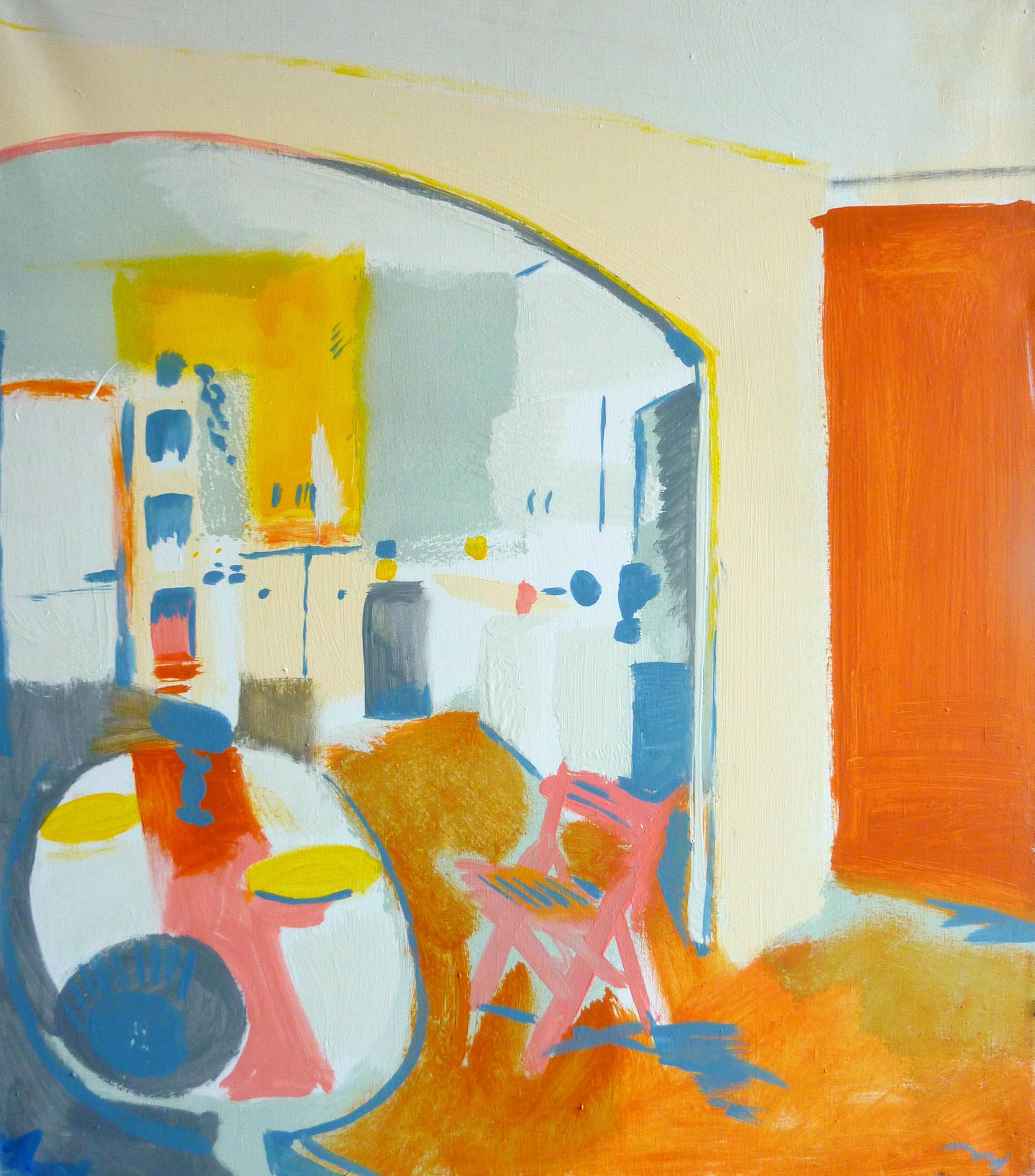 Nikol Klampert Interior Painting - White Interior - 21st Century Contemporary Cubism Oil Painting