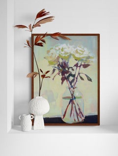 White Roses - 21st Century Contemporary Intimate Oil Painting