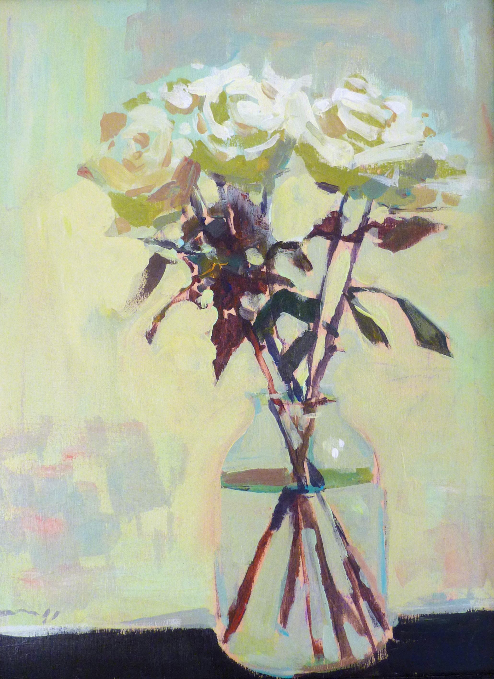 White Roses - 21st Century Contemporary Intimate Oil Painting