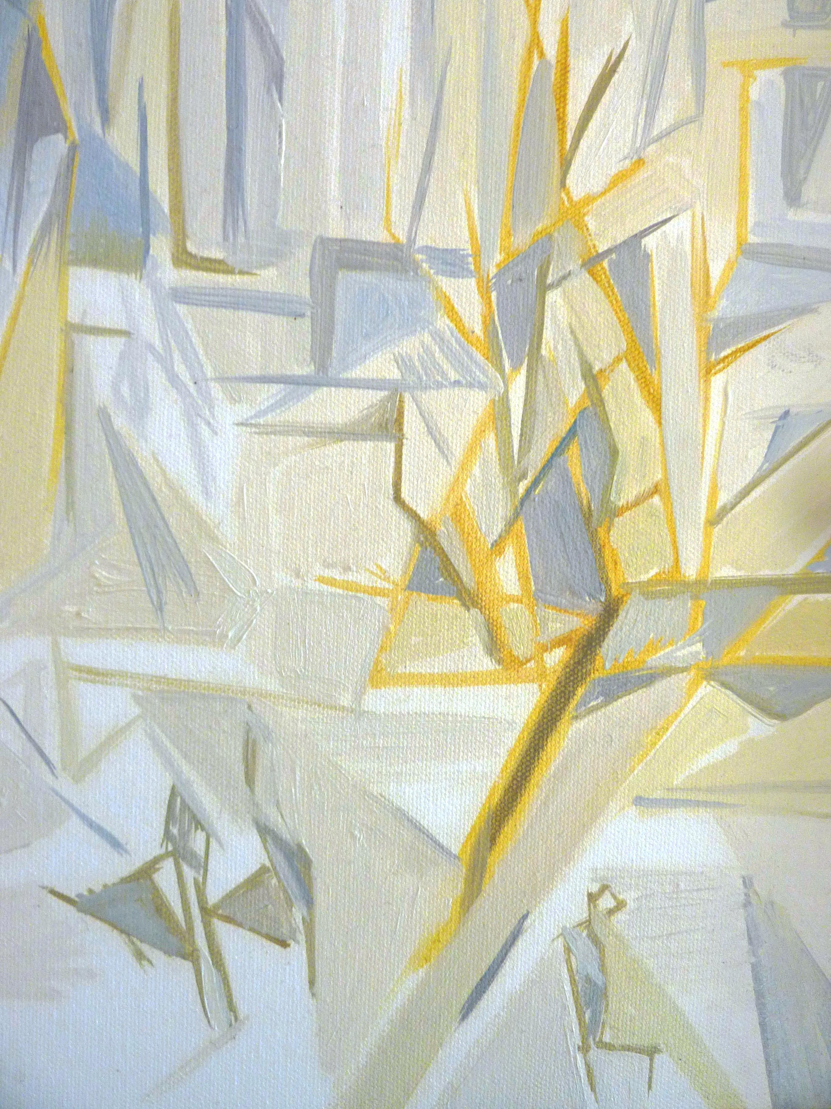 Winter Storm at the Academy Garden - 21st Century Contemporary Cubism Painting - Beige Abstract Painting by Nikol Klampert