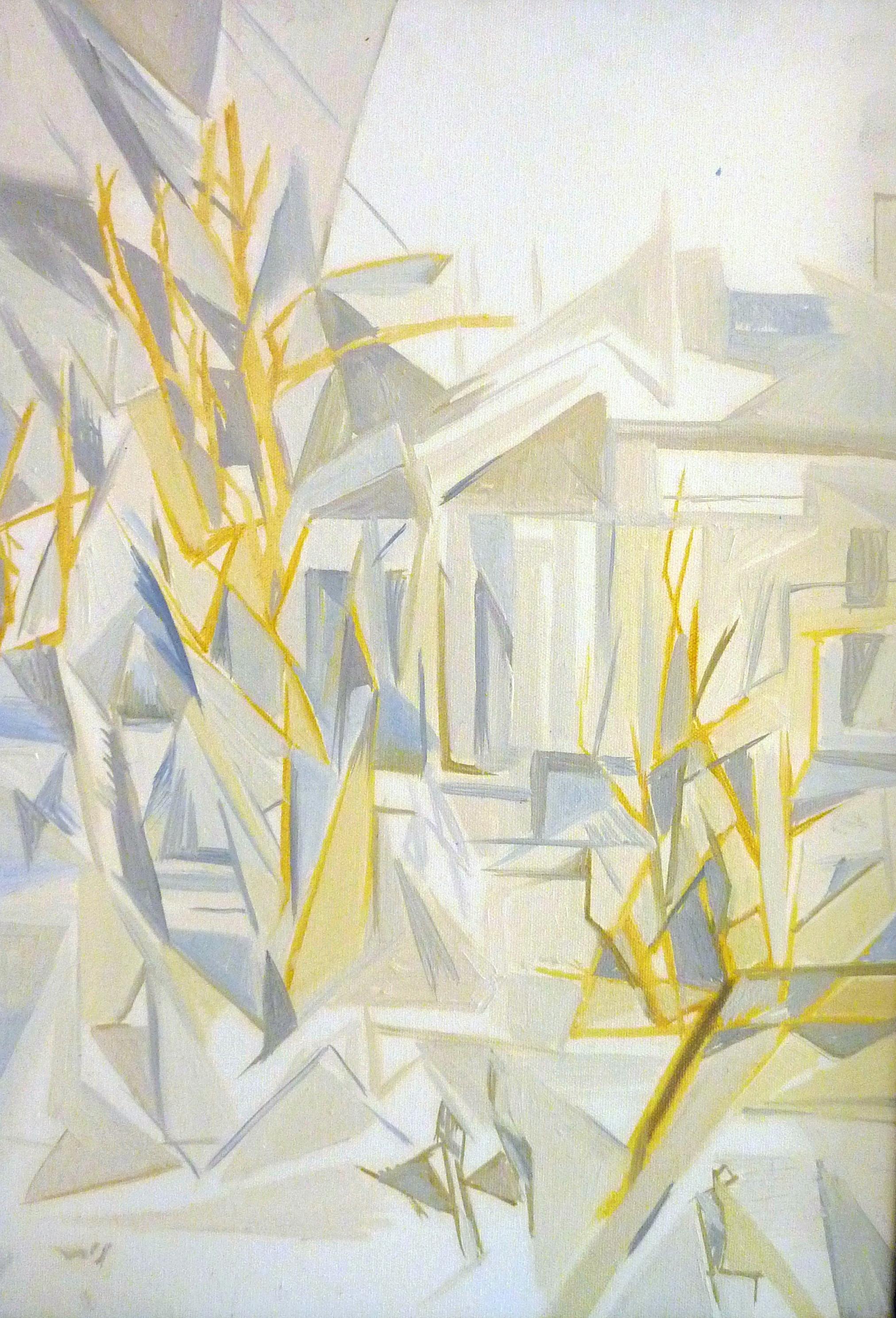 Nikol Klampert Abstract Painting - Winter Storm at the Academy Garden - 21st Century Contemporary Cubism Painting