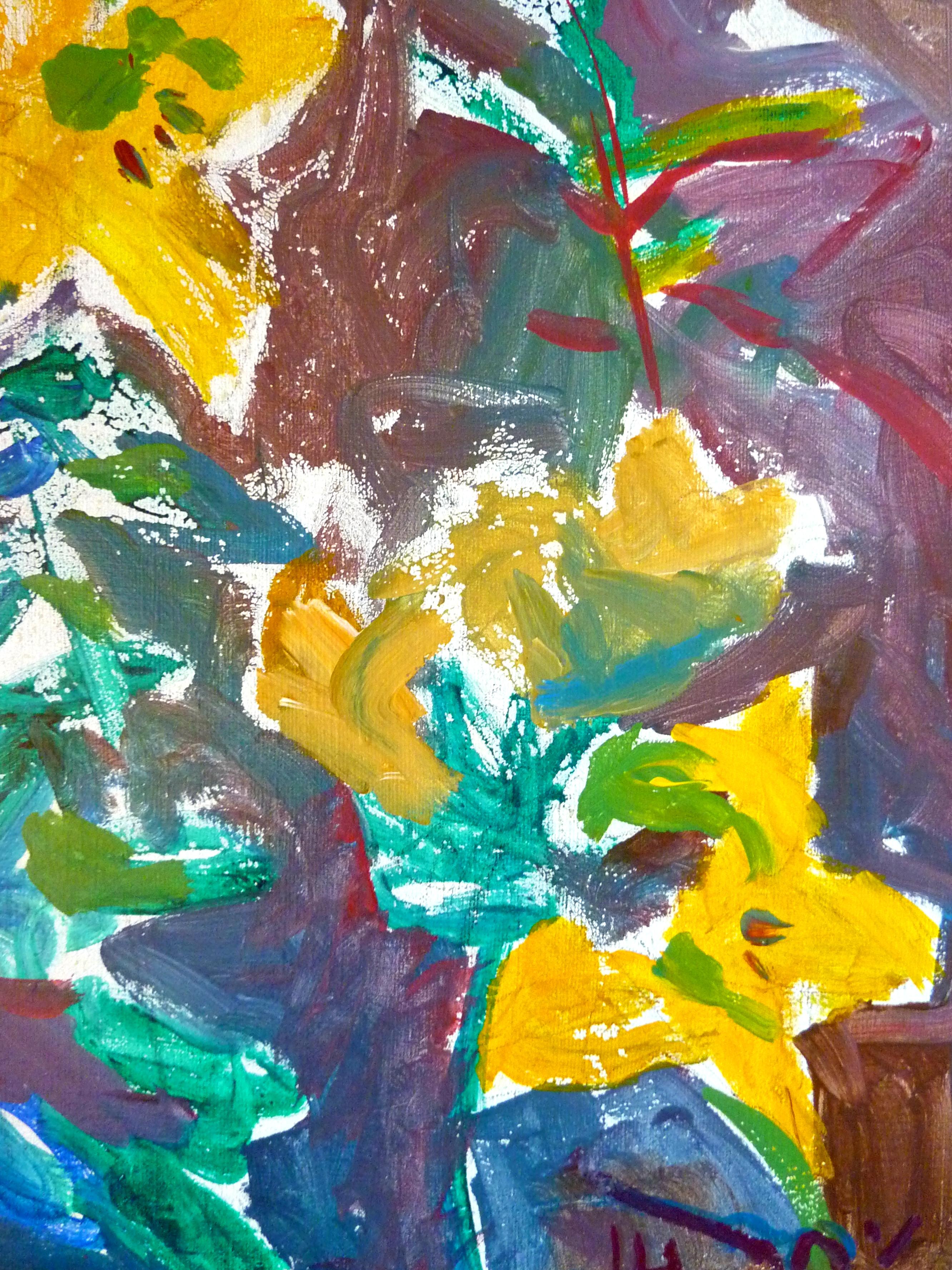 Gelbe Blumen beim Gartenen - zeitgenössisches fauvistisches Ölgemälde des 21. Jahrhunderts (Impressionismus), Painting, von Nikol Klampert