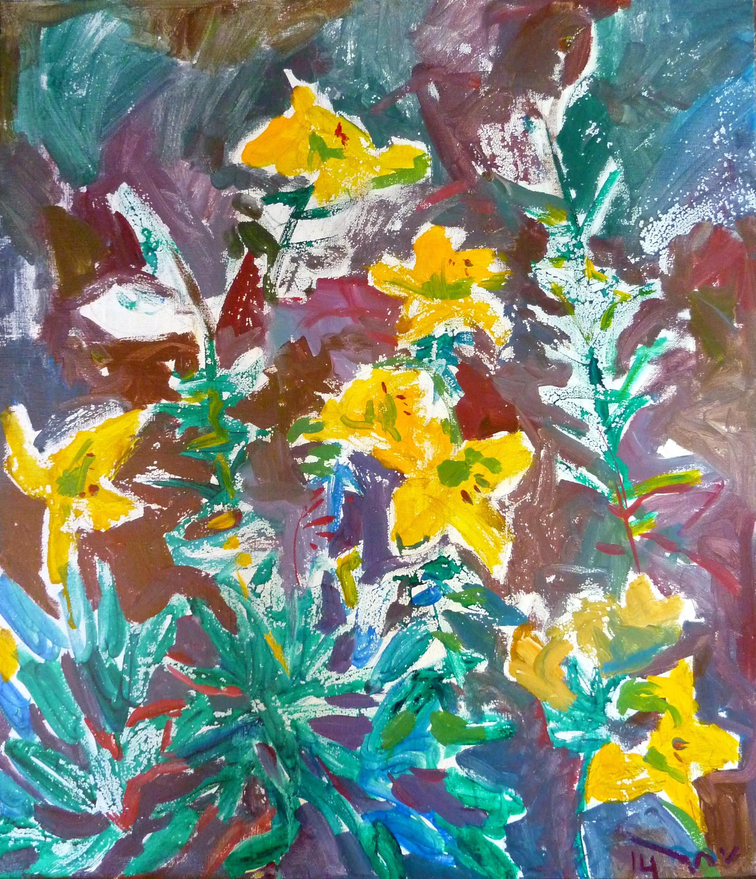 Nikol Klampert Landscape Painting - Yellow Flowers at the Gardening - 21st Century Contemporary Fauvist Oil Painting