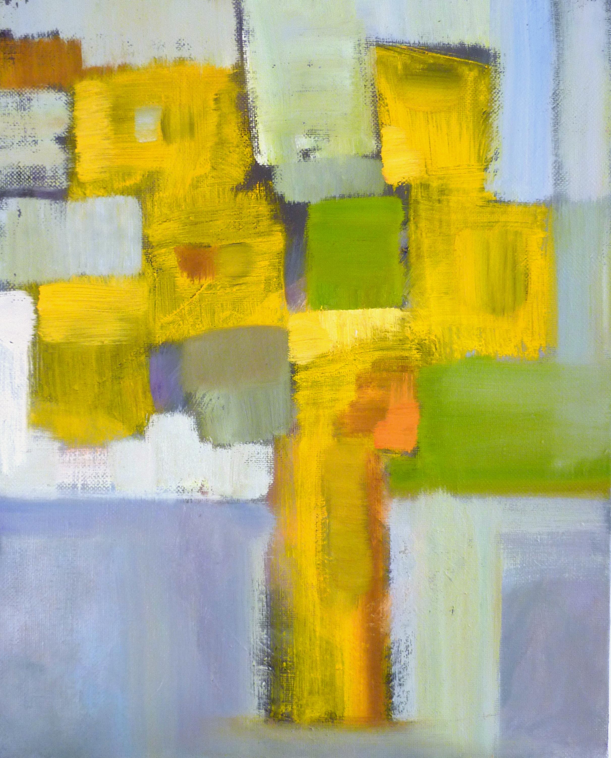 Nikol Klampert Abstract Painting - Yellow Still Life - 21st Century Contemporary Cubism Floral Oil Painting