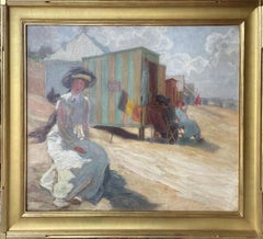 "Giornata in spiaggia", Nikol Schattenstein, Scena figurativa belga in riva al mare soleggiato