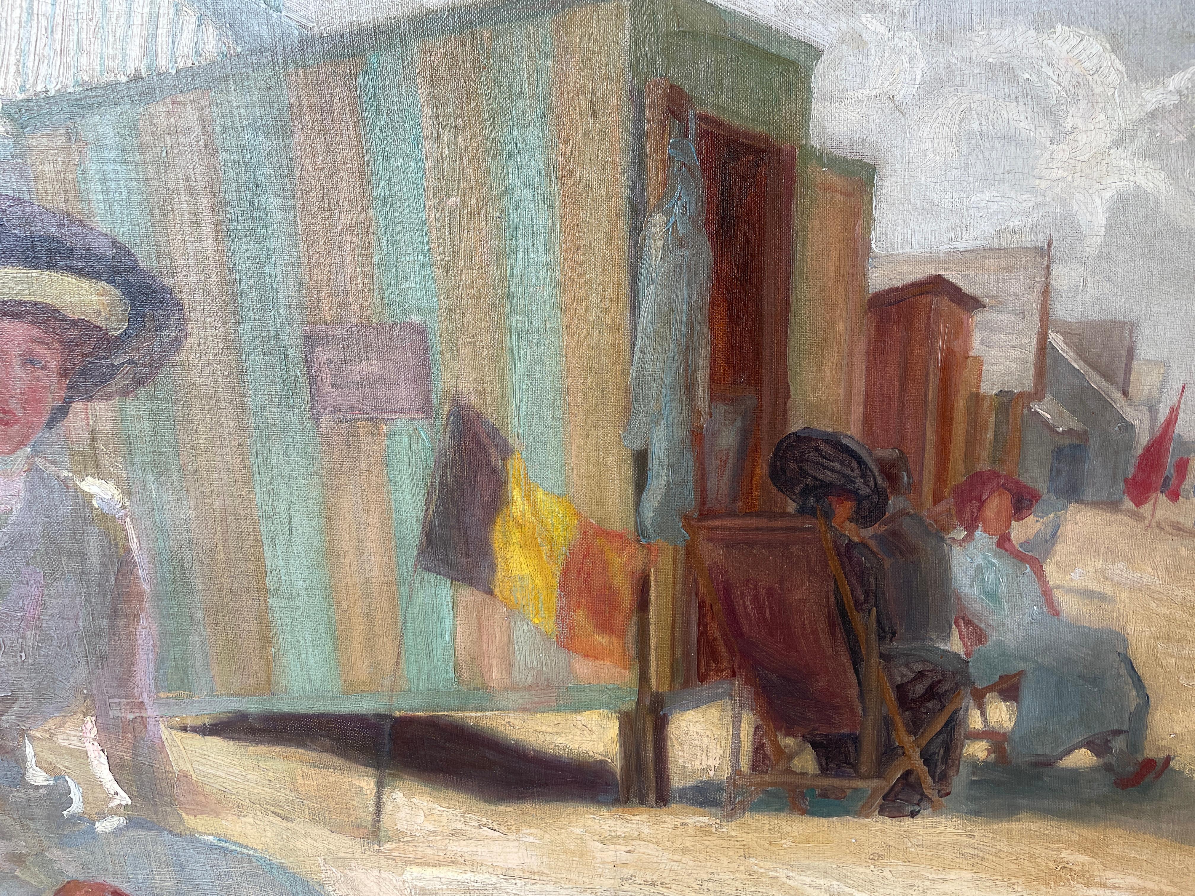 Nikol Schattenstein (1877 - 1954) 
Day at the Beach
Oil on canvas
27 3/4 x 33 1/2 inches
Signed lower left

Provenance:
Descended in the family of the artist 
Estate of Howard Aronson
Doyle New York, Fine Art, September 28, 2021, Lot 1045

Born in