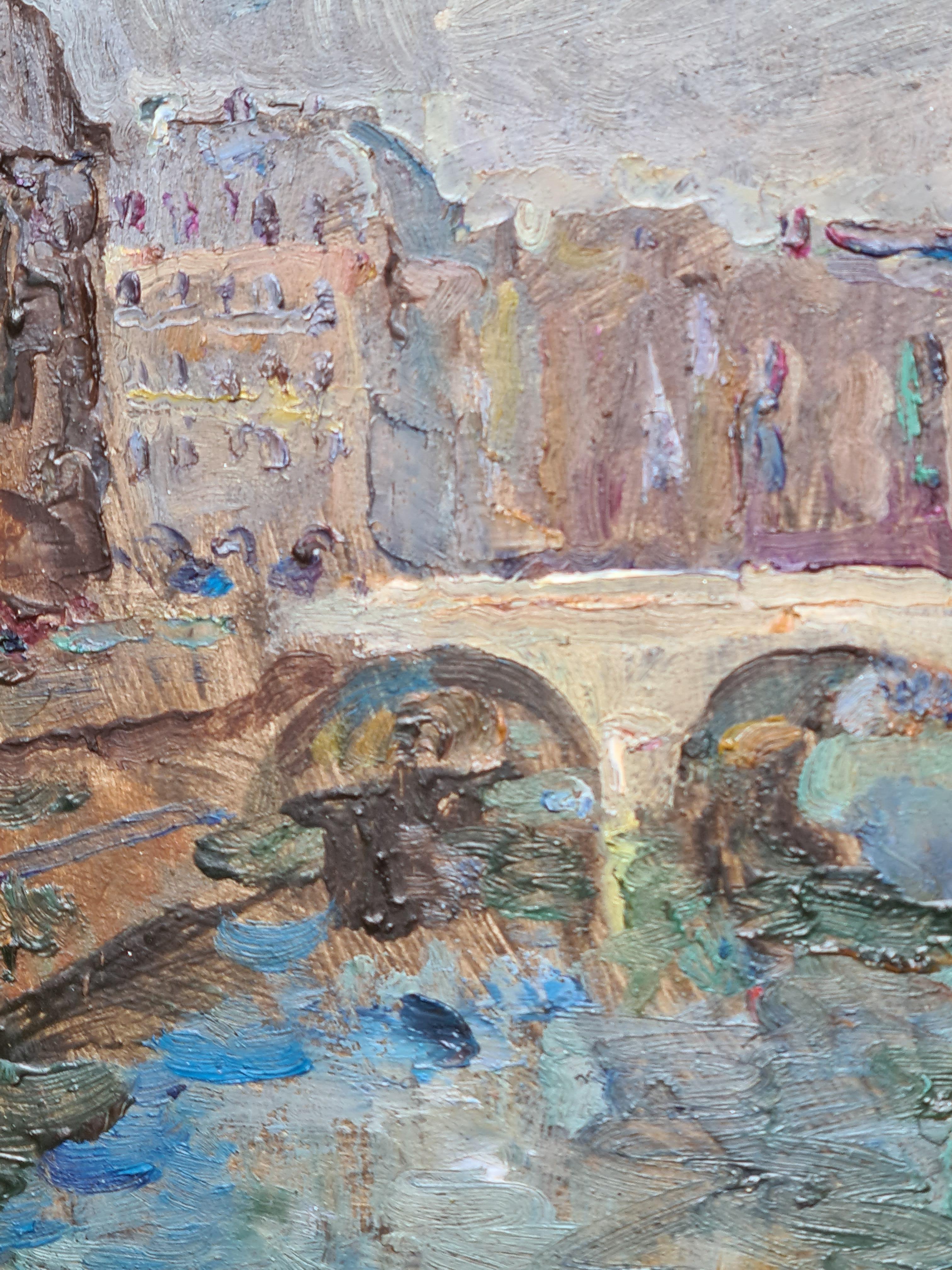 Impressionistisches Ölgemälde der Pont St. Michael und des Flusses Seine in Paris, Paris (Impressionismus), Painting, von Nikolaï Kojoukhovski 