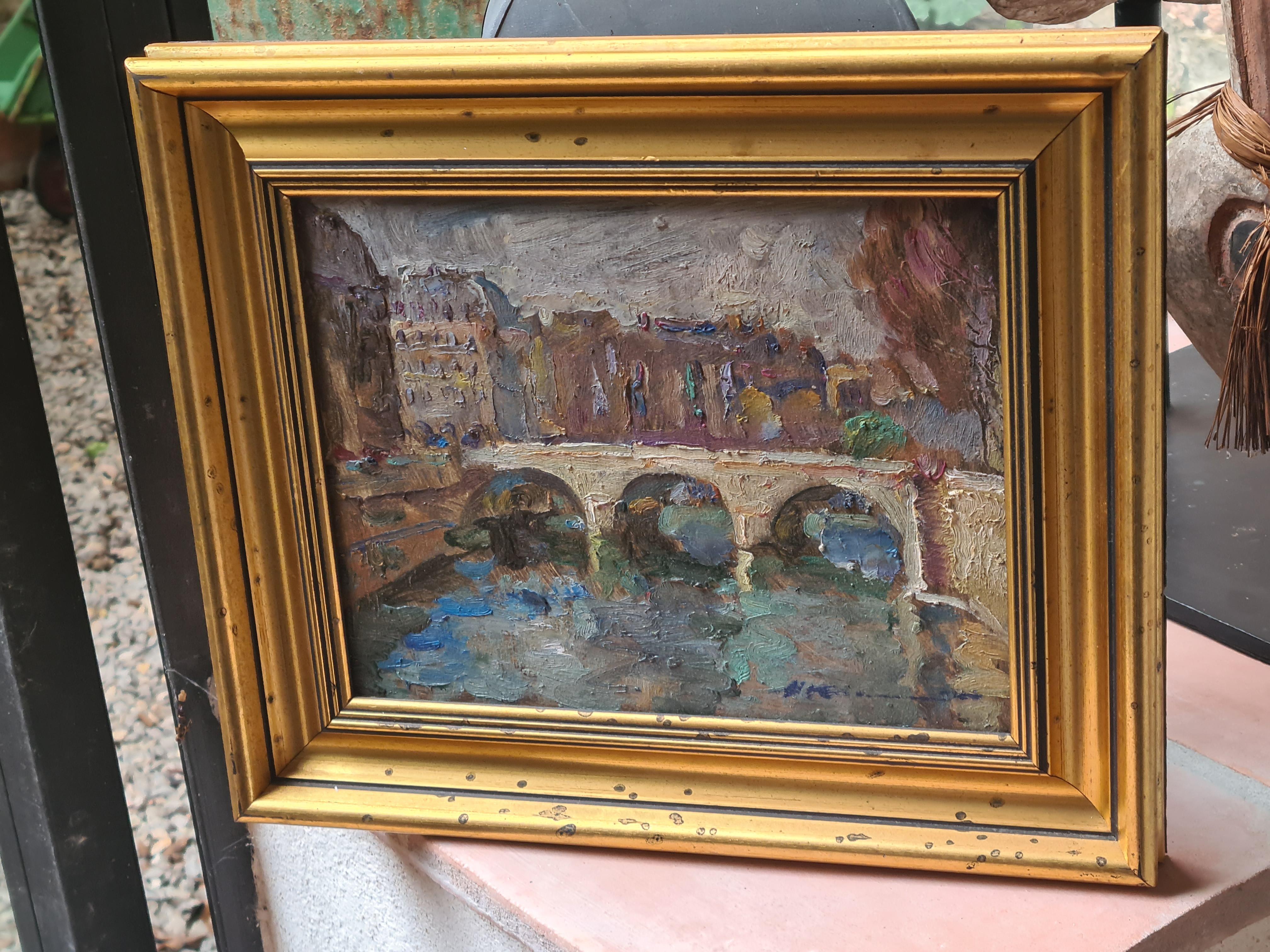Impressionistisches Ölgemälde der Pont St. Michael und des Flusses Seine in Paris, Paris im Angebot 2