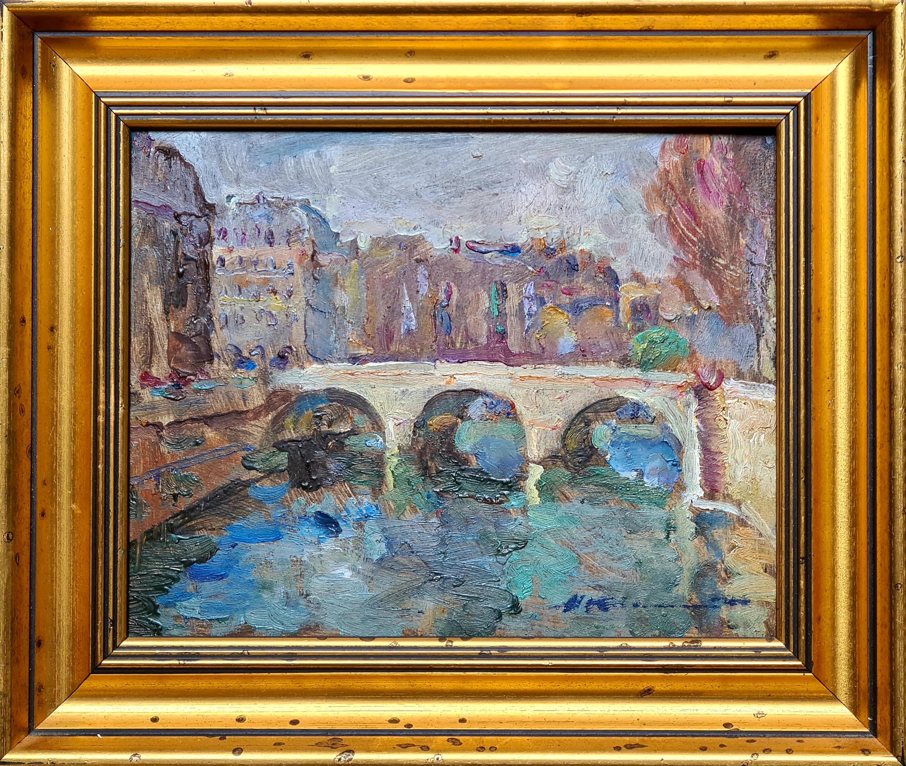 Impressionistisches Ölgemälde der Pont St. Michael und des Flusses Seine in Paris, Paris