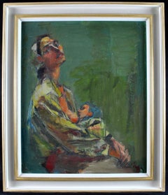 Mother with Child - Large Mid 20th Century Modern Macedonian Portrait Painting
