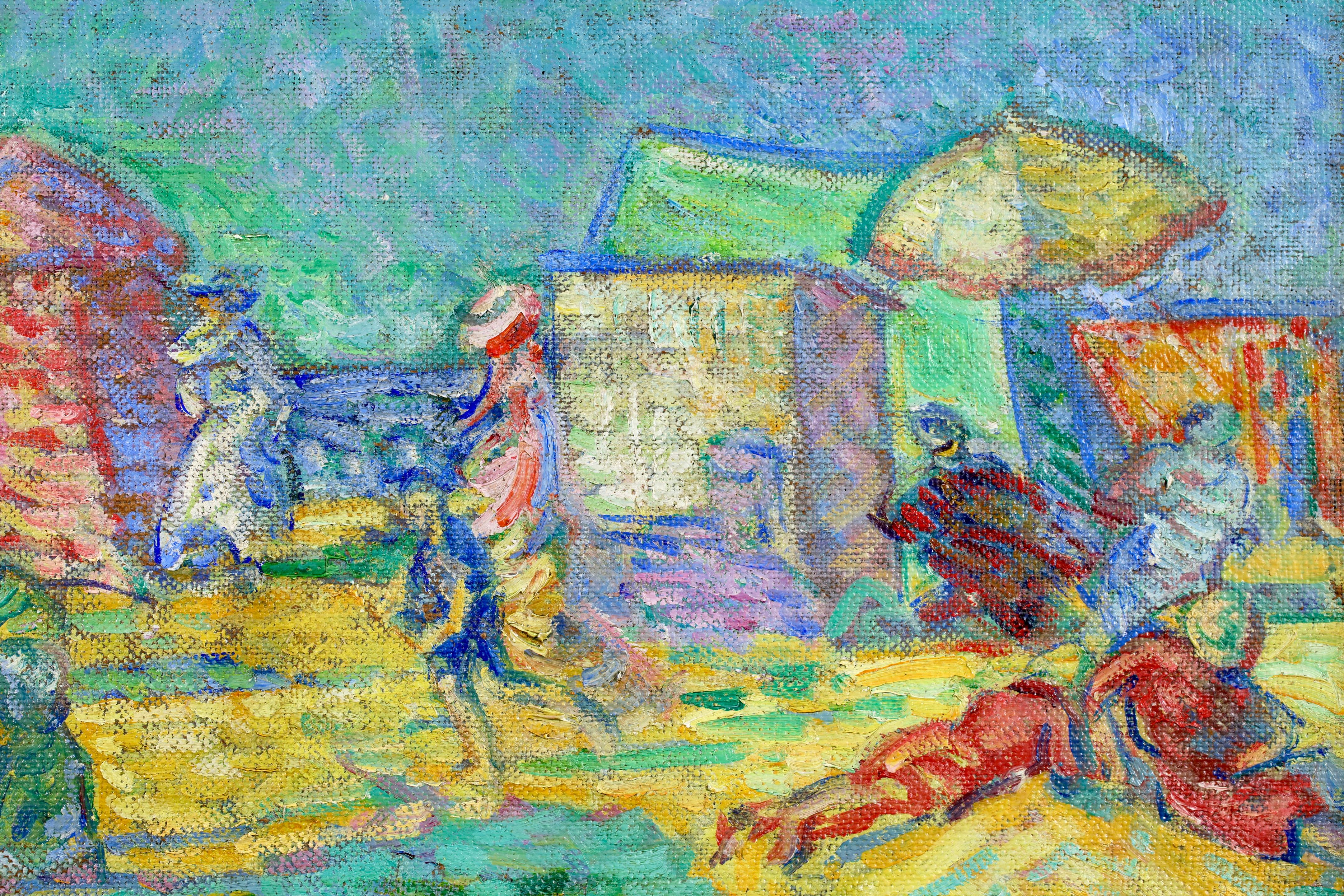 La Plage a Soulac-sur-mer - Postimpressionistische Landschaft Öl von Nikolai Tarkhoff – Painting von Nikolai Aleksandrovich Tarkhoff
