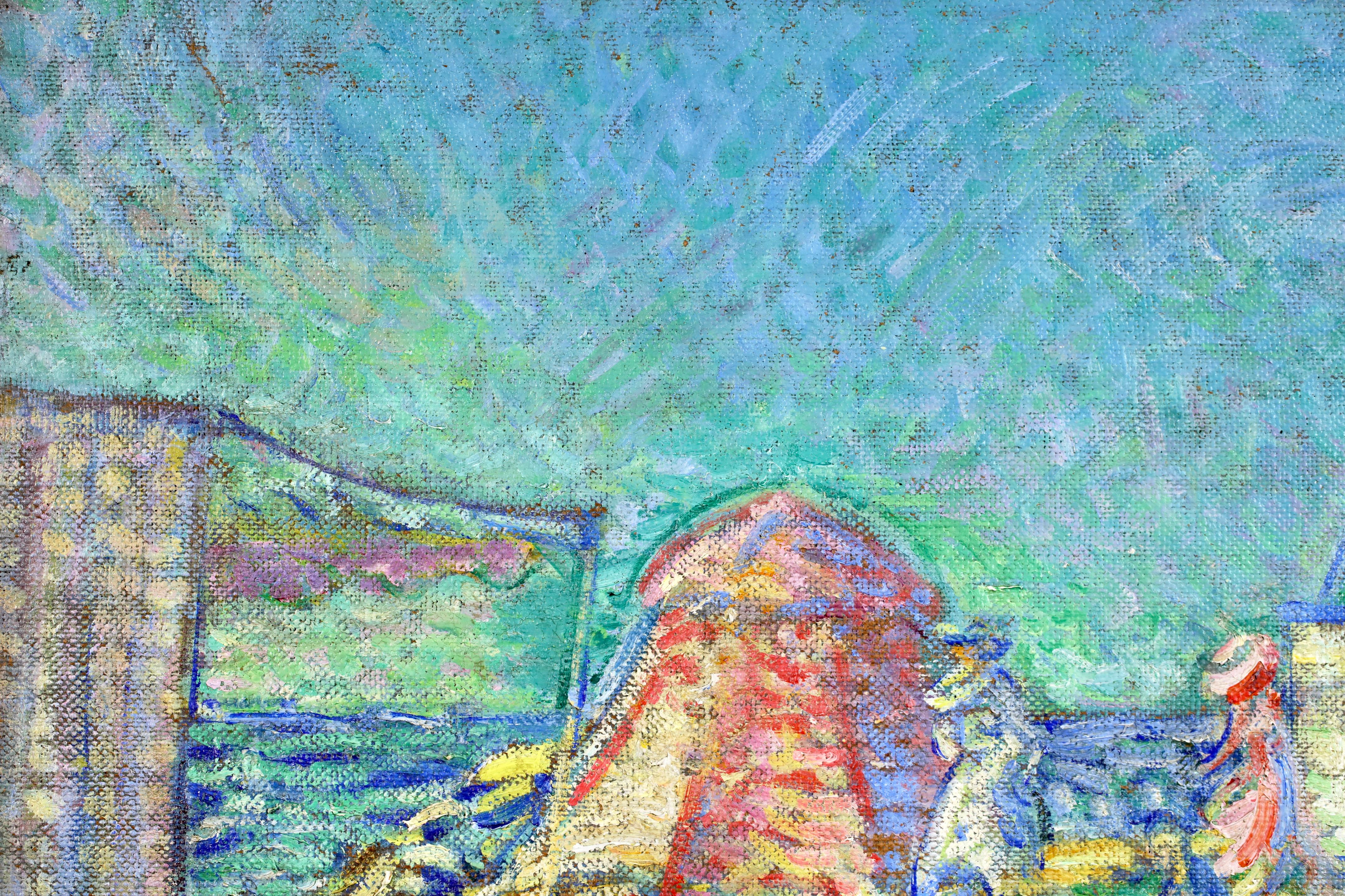 La Plage a Soulac-sur-mer - Postimpressionistische Landschaft Öl von Nikolai Tarkhoff (Braun), Landscape Painting, von Nikolai Aleksandrovich Tarkhoff