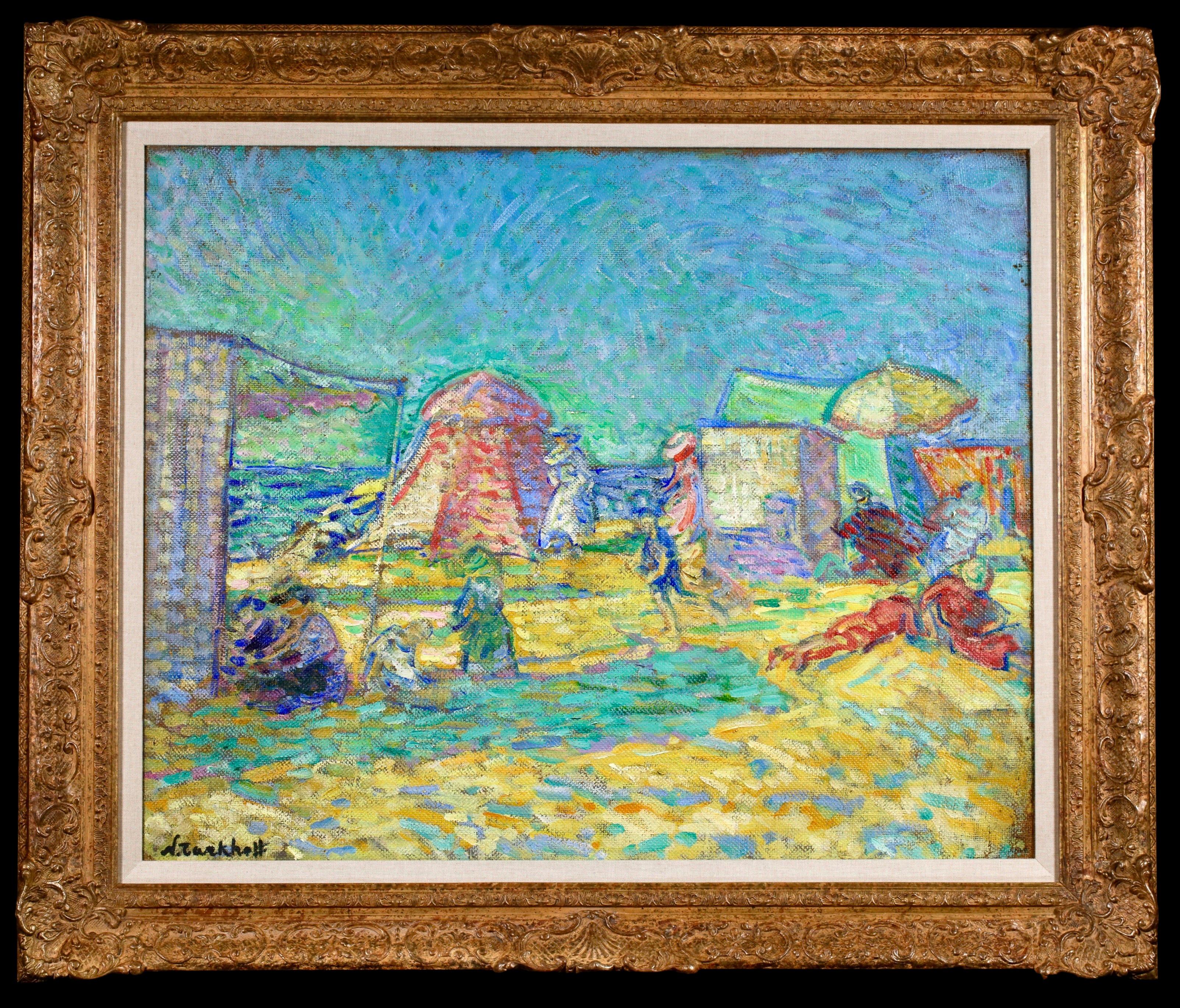 Nikolai Aleksandrovich Tarkhoff Landscape Painting – La Plage a Soulac-sur-mer - Postimpressionistische Landschaft Öl von Nikolai Tarkhoff