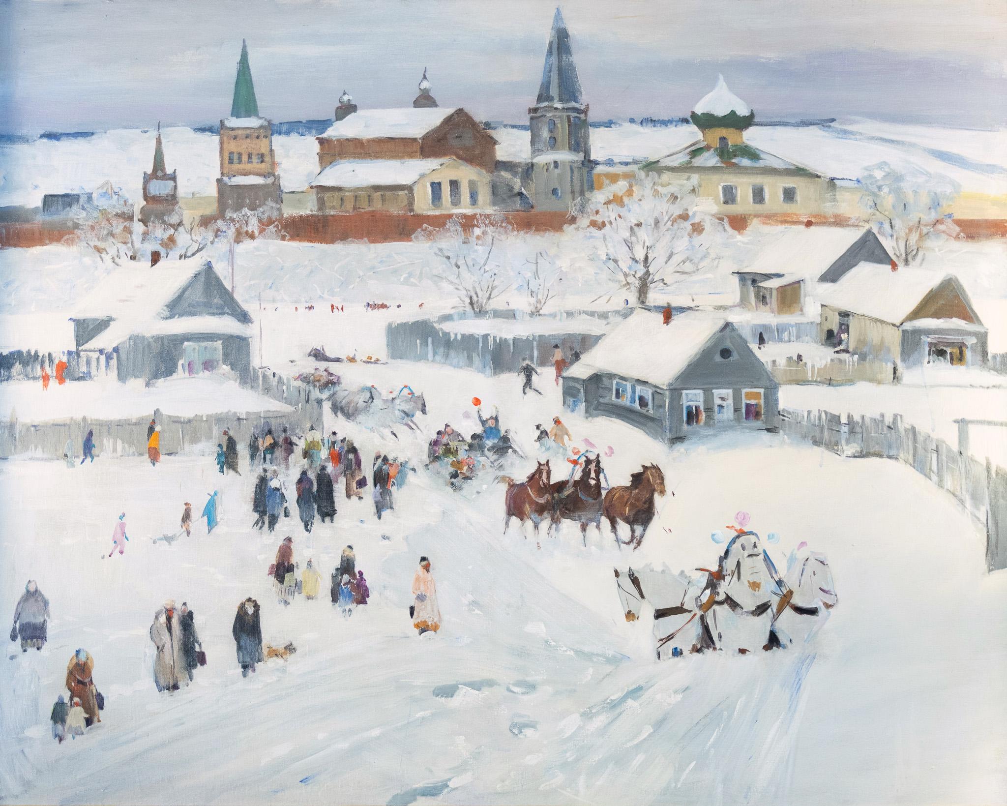 Nikolay Baskakov Landscape Painting - Russian Village Snow Scene