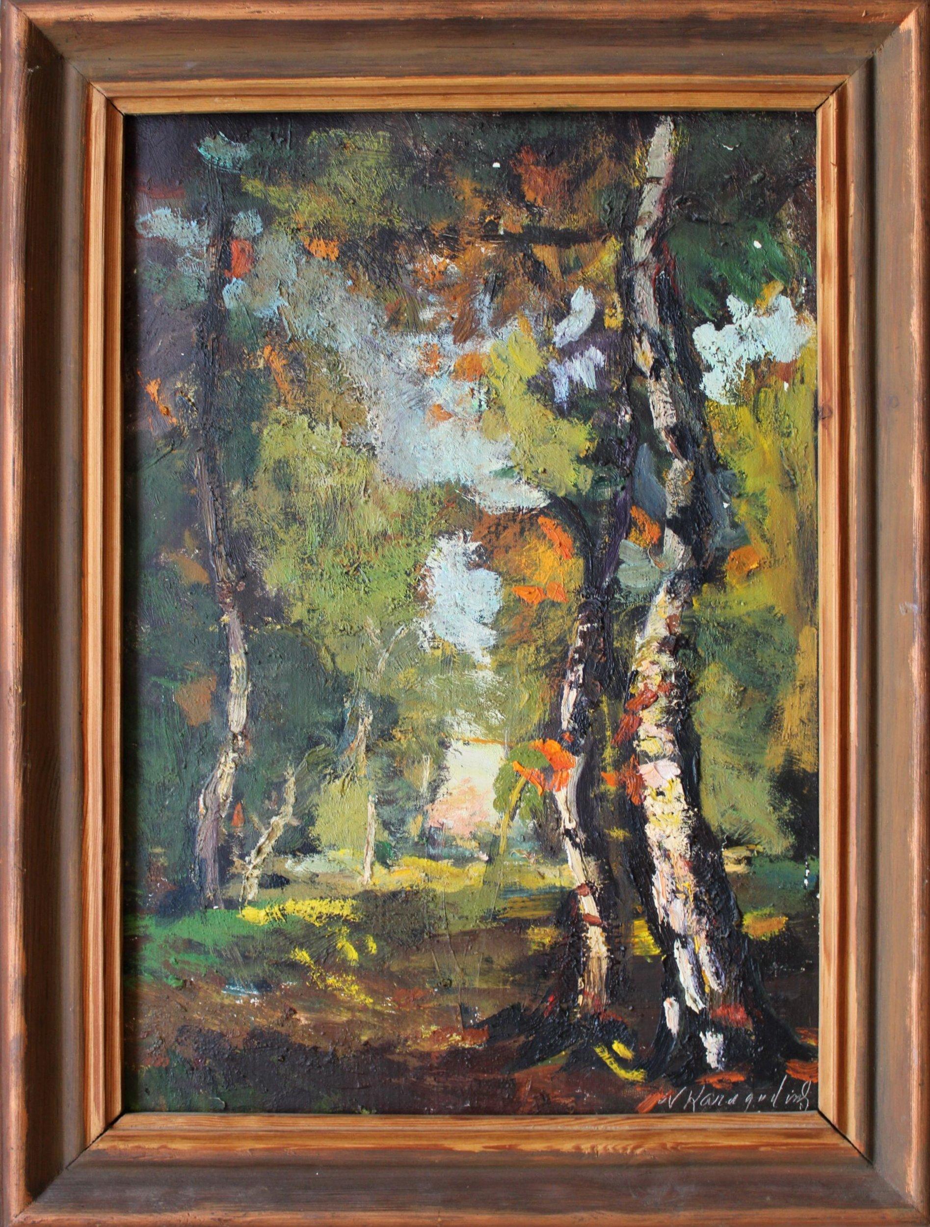 Herbstlandschaft, Karton/Öl, 50,5x35,5 cm – Painting von Nikolai Karagodin