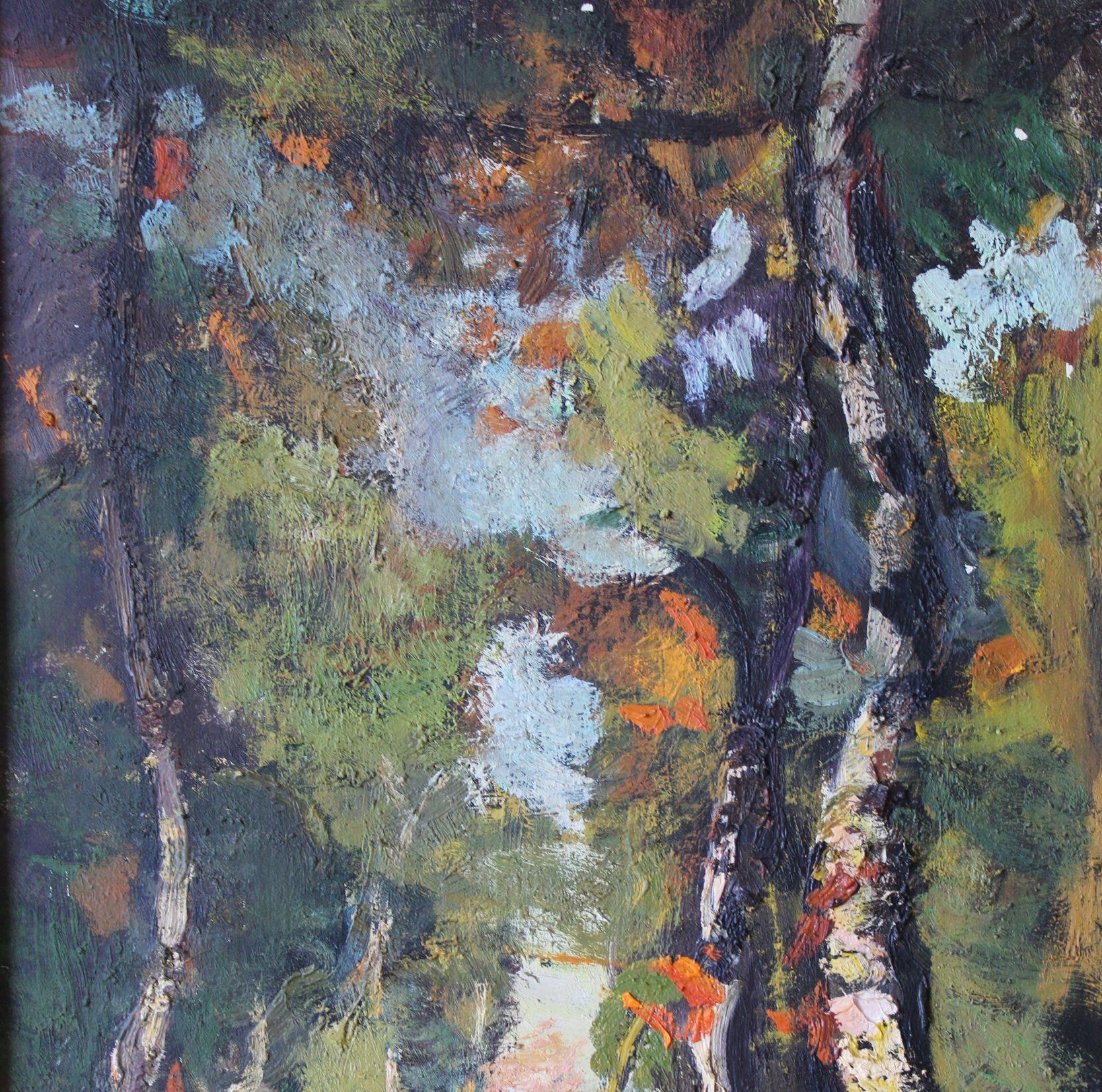 Herbstlandschaft, Karton/Öl, 50,5x35,5 cm (Grau), Landscape Painting, von Nikolai Karagodin