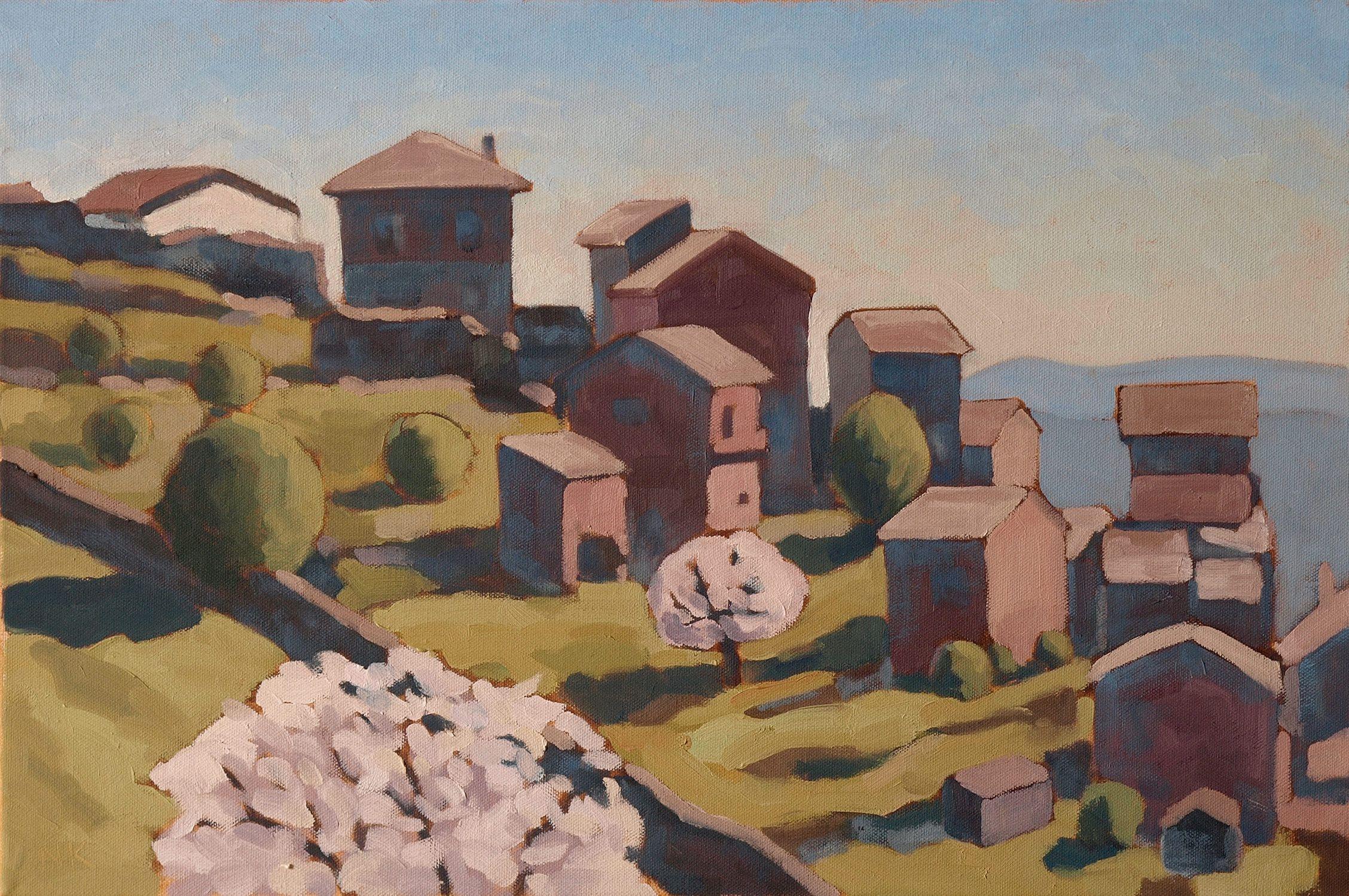 Villages de montagnes, peinture, huile sur toile - Painting de Nikolai Kraneis