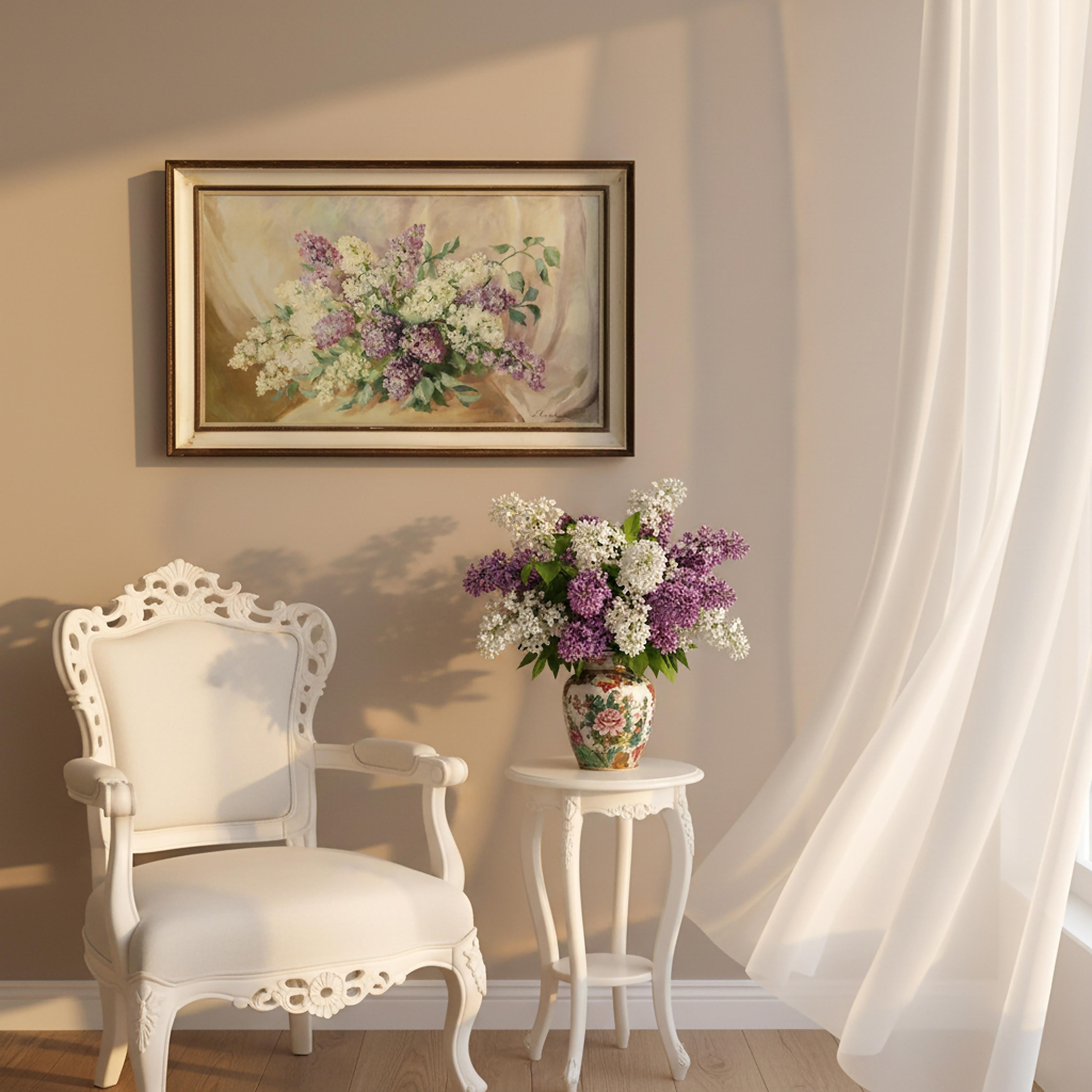 Mitte 20. Jahrhundert Russisches Stillleben Ölgemälde Fliederstrauß Gerahmt Signiert im Angebot 10