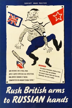 Original Vintage WWII Poster Rush British Arms To Russian Hands Strong As Steel 