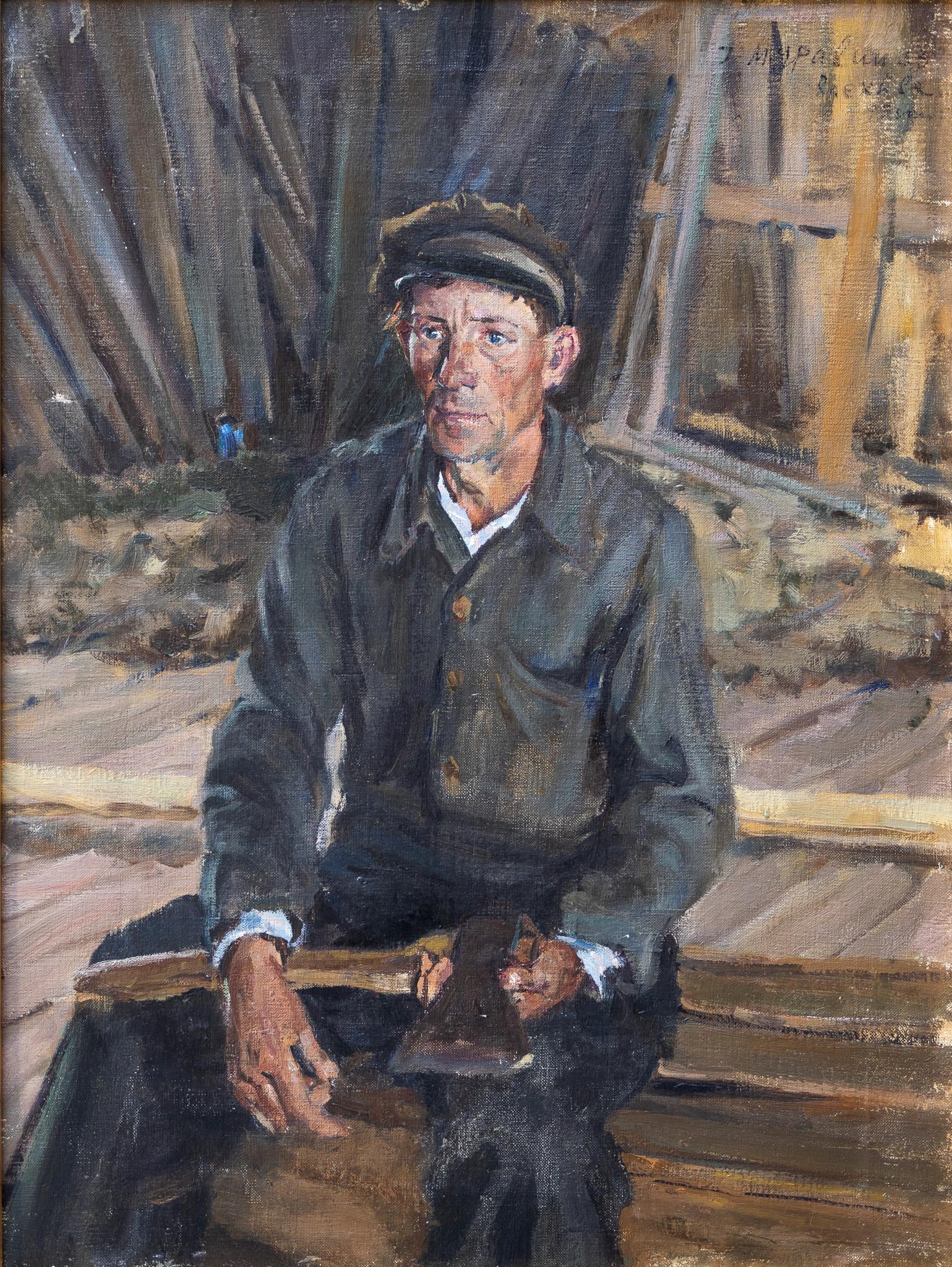 Nikolai Sergeyev Portrait Painting - "Carpenter" Russian Realist Portrait