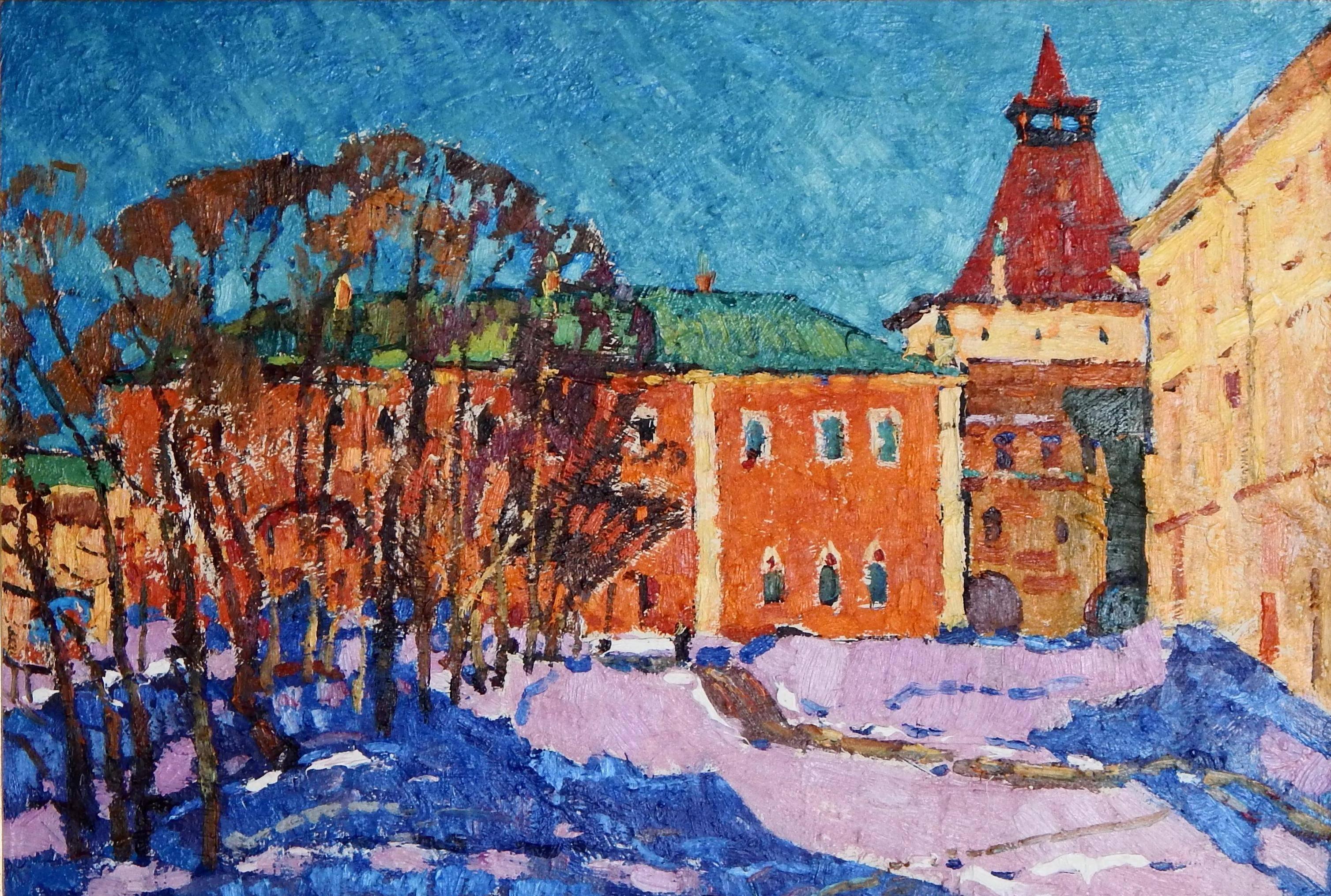 Nikolai Timkov, russischer Künstler, Öl auf Karton, 1968, Kreml im Angebot 1