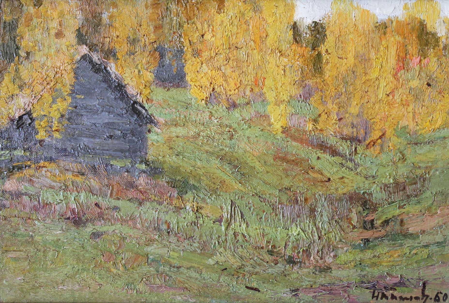 Nikolai Timkov Landscape Painting - Peasant's Hut in the Field