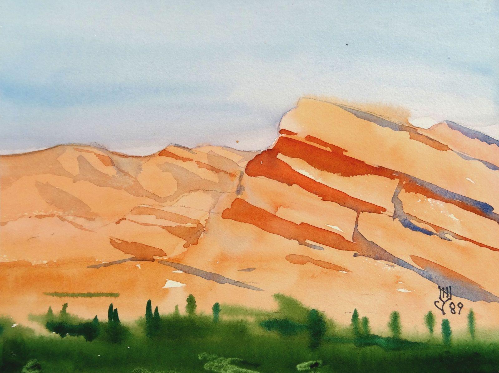 Landscape Art di Nikolai Uvarov  - Montagne  1989. Carta, acquerello, 10x14 cm