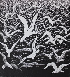 Vintage A seagull named Jonathan  1973. Paper, linocut, 32x30 cm