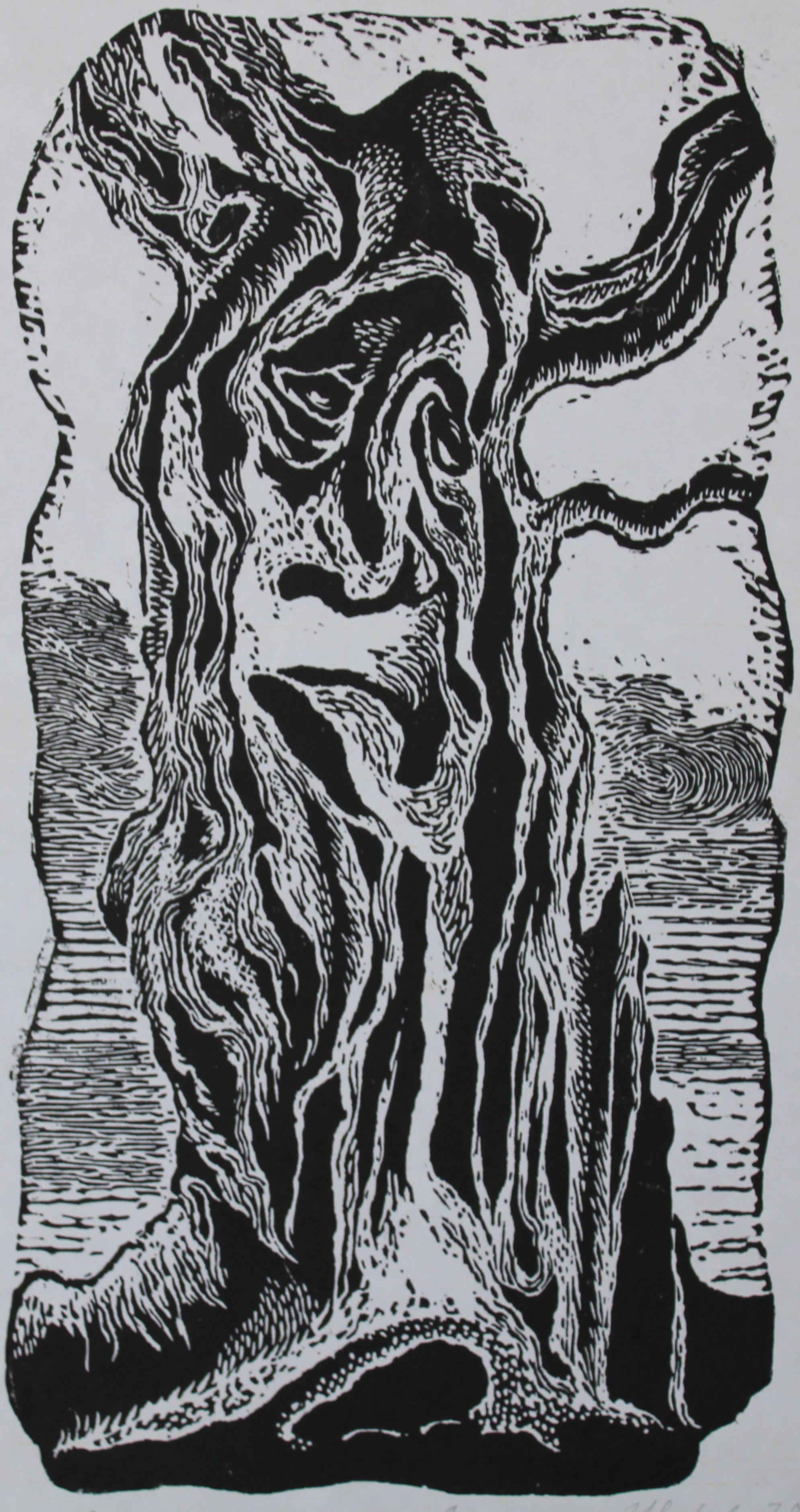 Ein altes Märchen  1978, Papier, Linolschnitt, 35x19 cm