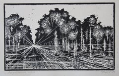 Anozotropic highway  1980s, paper, linocut, 15.5x25 cm